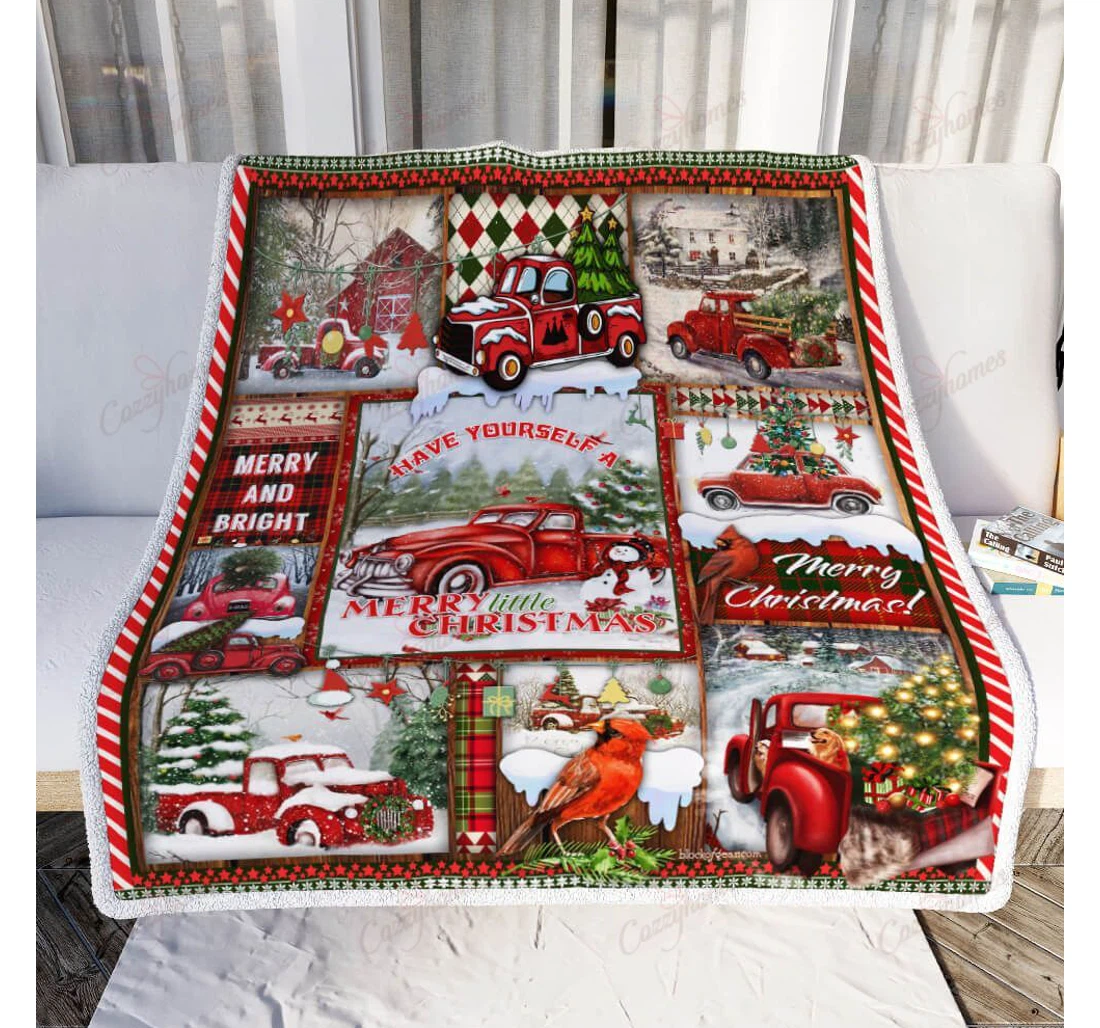 Throw Blanket, Quilt - A Little Red Truck Sherpa Fleece