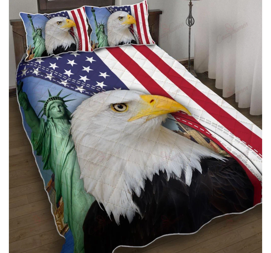 Throw Blanket, Quilt - Freedom Patriotic Eagle American Set Sherpa Fleece