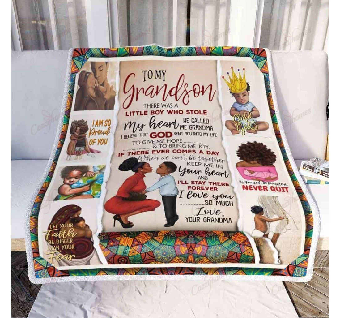 Throw Blanket, Quilt - To My Grandson My Black Boy I Love You So Much Sherpa Fleece