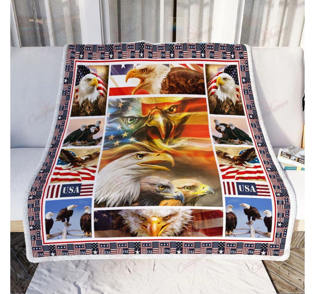 Throw Blanket, Quilt - Spirit Eagle American Strong Sherpa Fleece