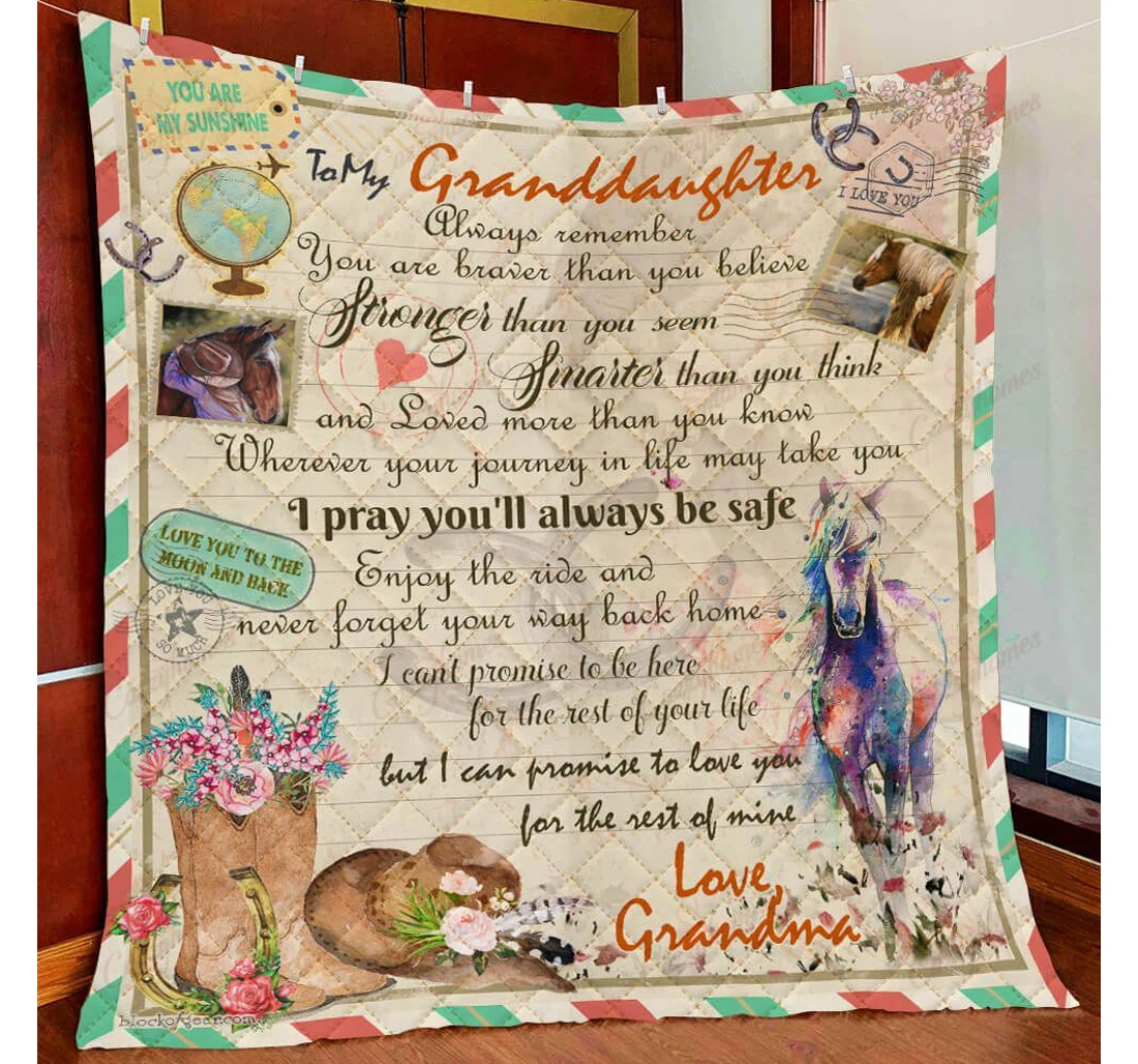 Throw Blanket, Quilt - Grandma To Granddaughter Wherever Your Journey In Life May Take You Horse Sherpa Fleece