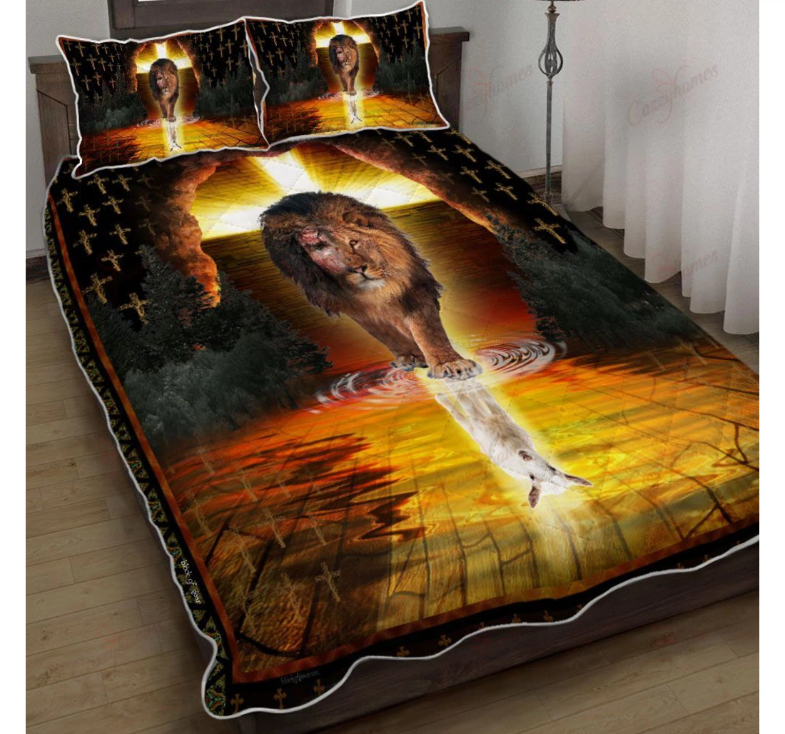 Throw Blanket, Quilt - Jesus Is Alive The Lion And The Lamb Set Sherpa Fleece