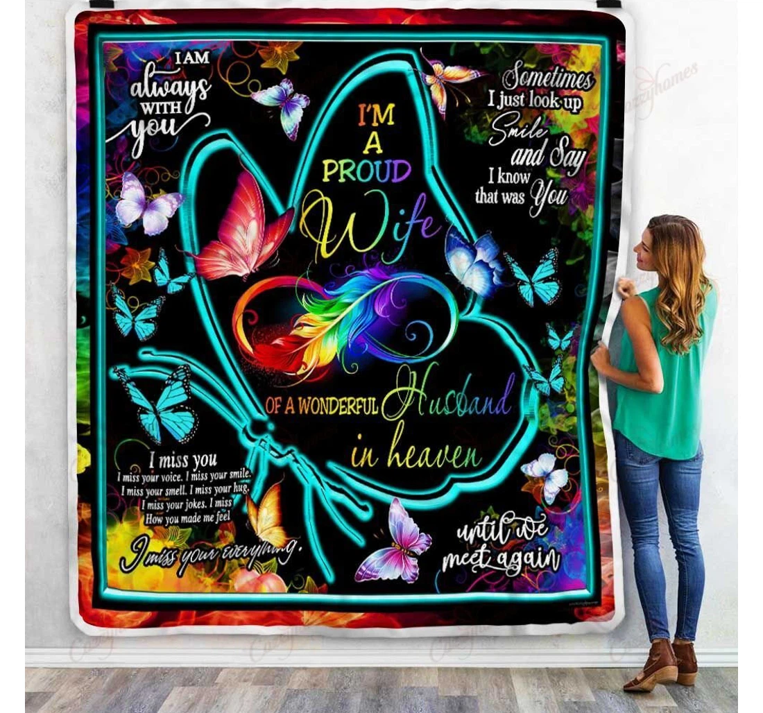 Throw Blanket, Quilt - A Proud Wife Of A Wonderful Husband In Heaven Sherpa Fleece