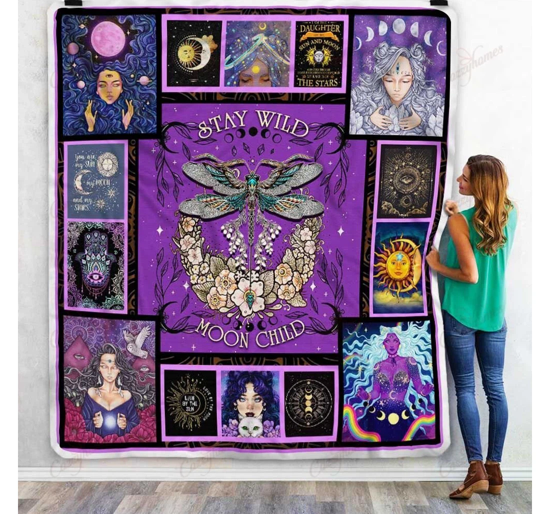 Throw Blanket, Quilt - Stay Wild Moon Child Wicca Witchcraft Sherpa Fleece