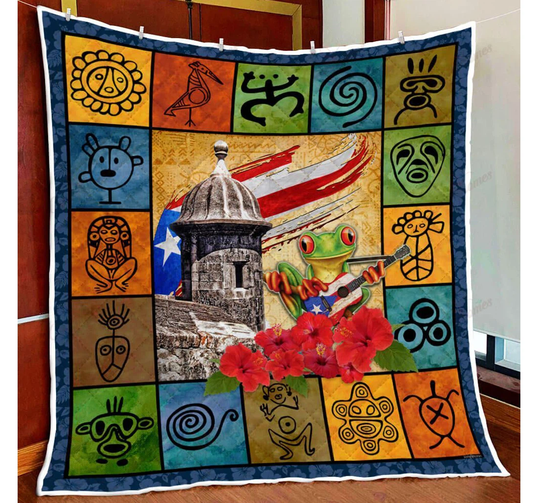 Throw Blanket, Quilt - Puerto Rican Culture Sherpa Fleece