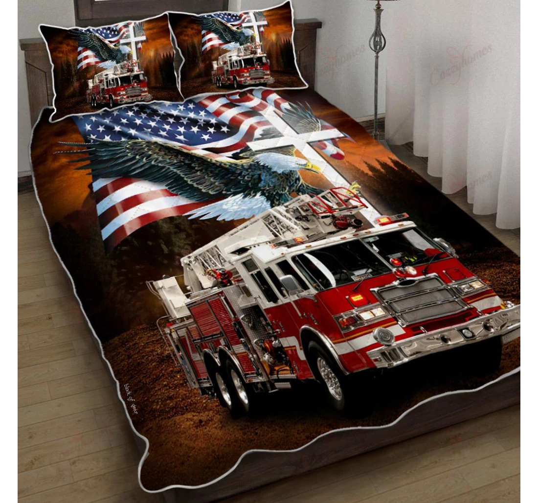 Throw Blanket, Quilt - Jesus American Eagle Firefighter Set Sherpa Fleece