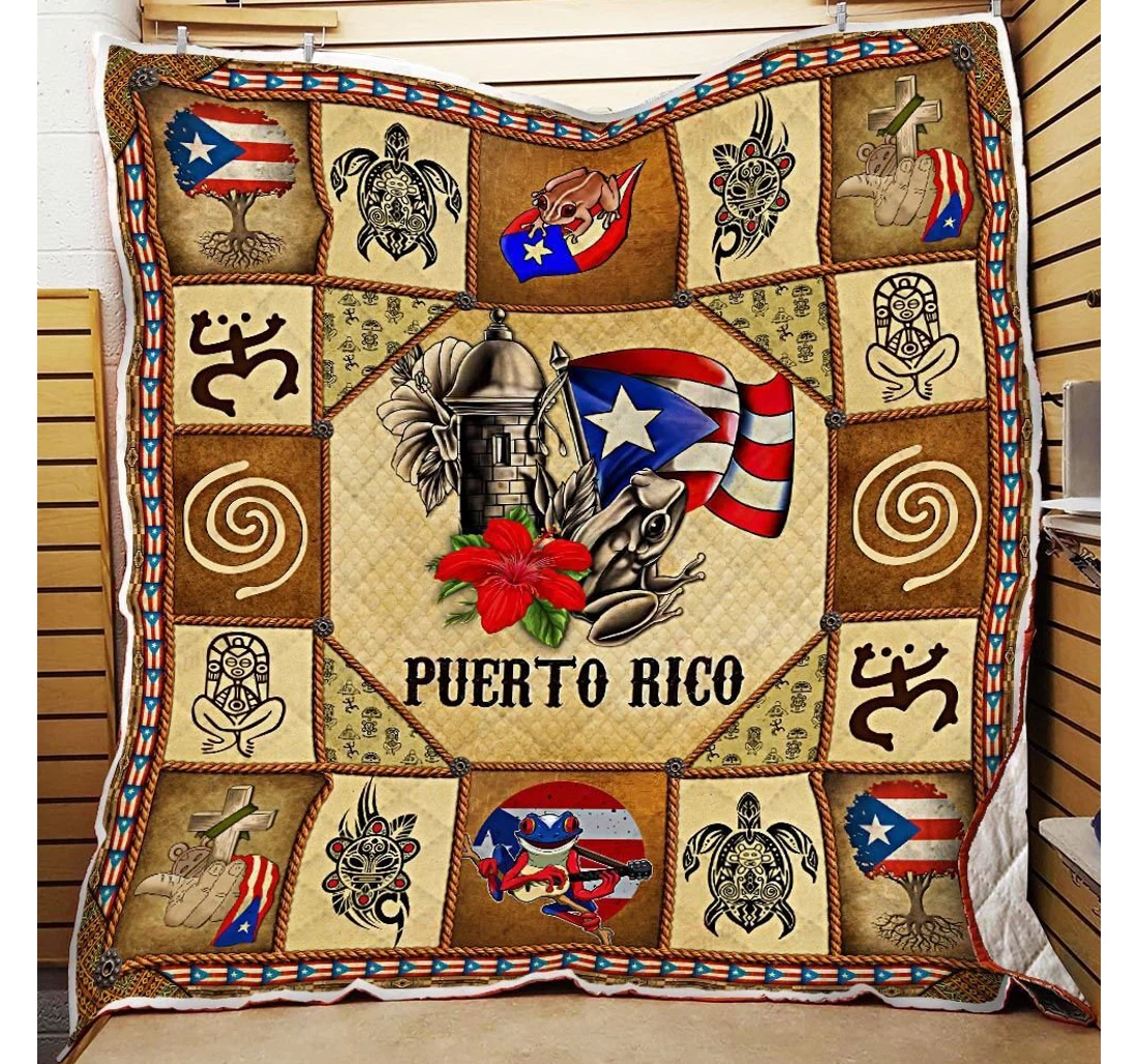 Throw Blanket, Quilt - Puerto Rico Taino Symbols Sherpa Fleece