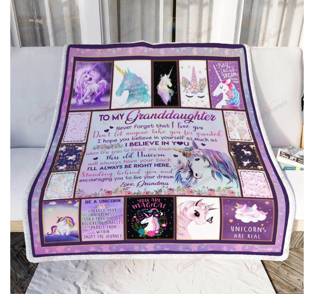 Throw Blanket, Quilt - My Magical Unicorn Granddaughter Love Grandma Sherpa Fleece