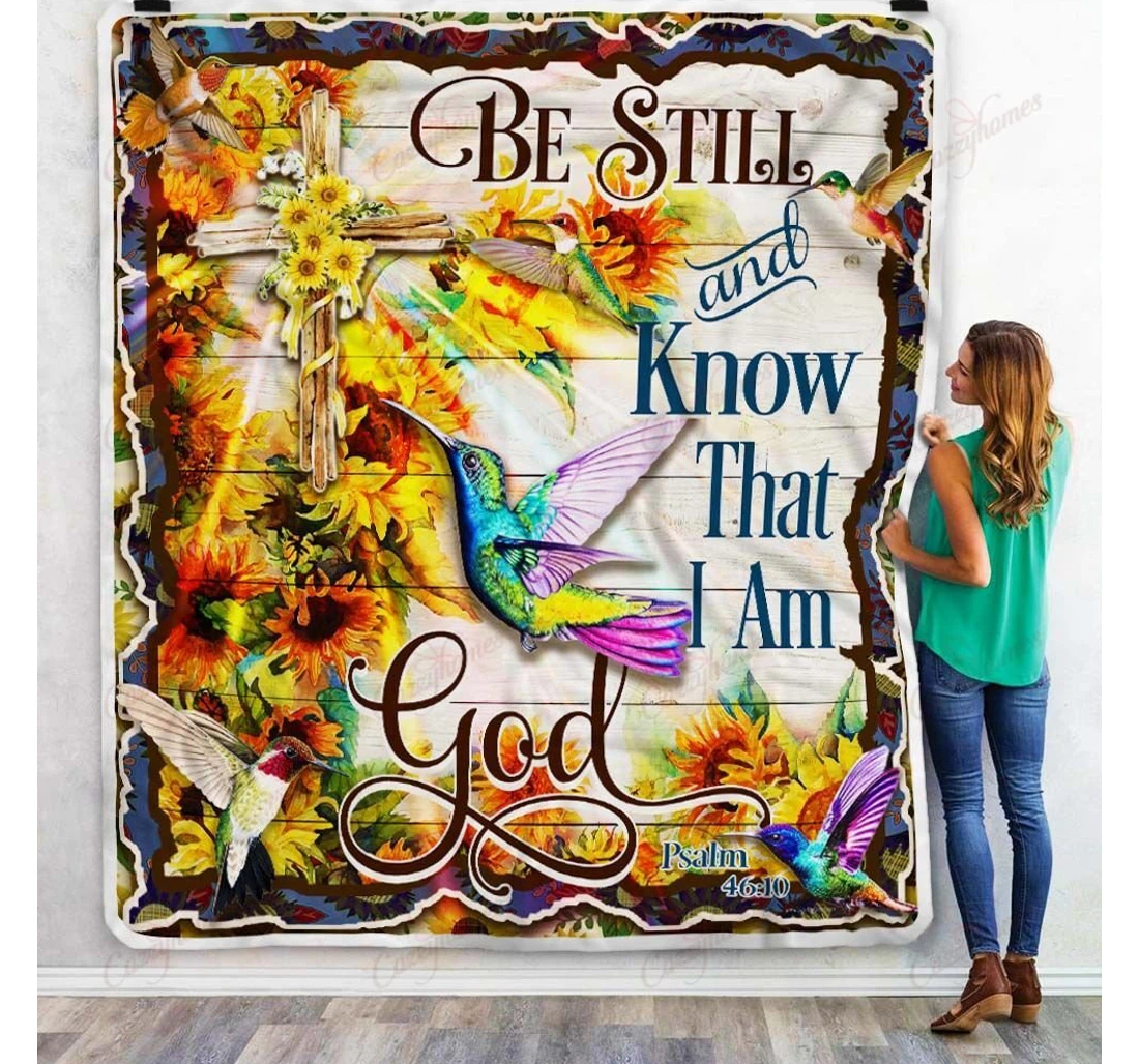 Throw Blanket, Quilt - Hummingbird Be Still And Know That I Am God Sherpa Fleece