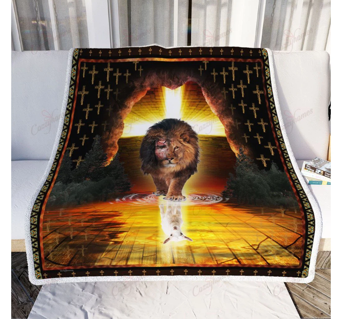 Throw Blanket, Quilt - Jesus Is Alive The Lion And The Lamb Sherpa Fleece