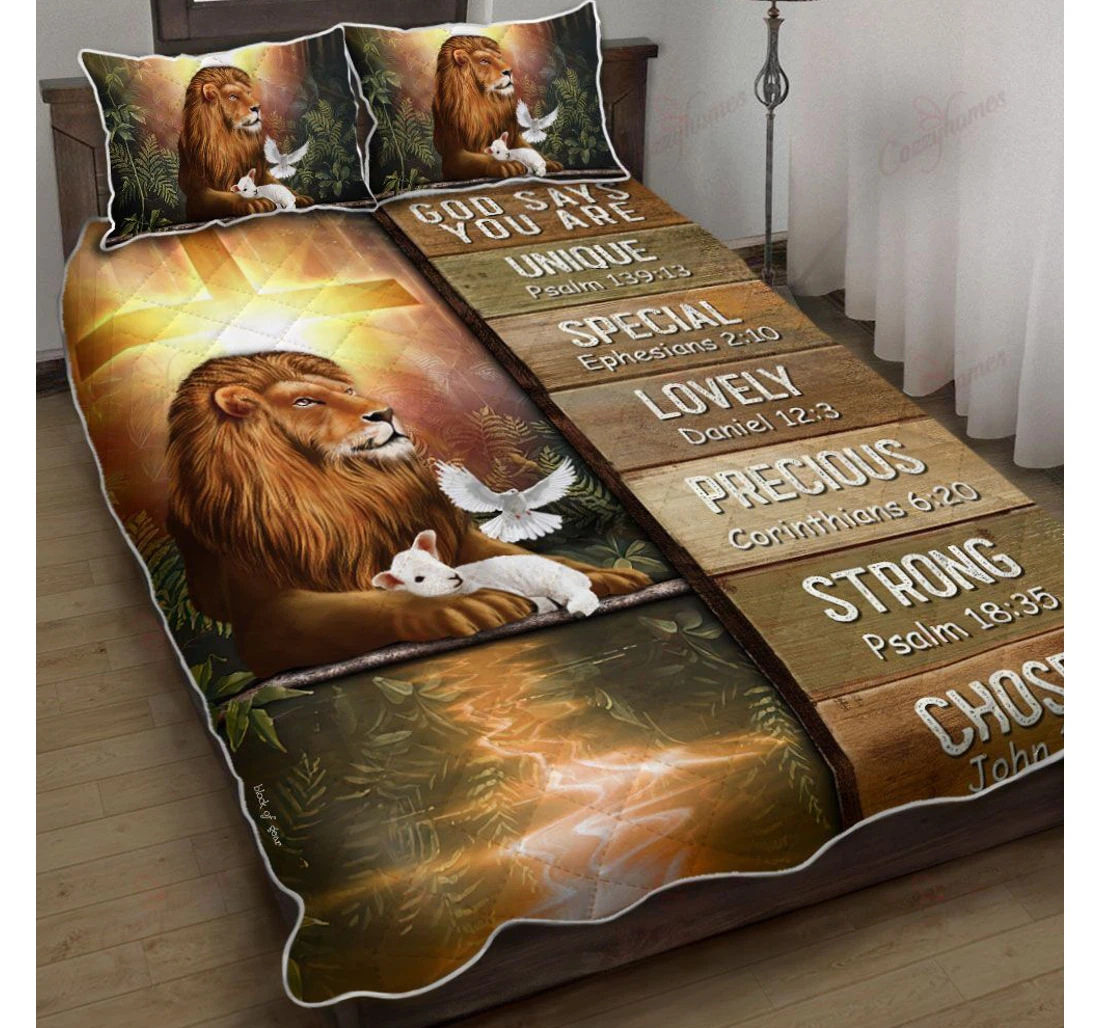 Throw Blanket, Quilt - God Says You Are Lion Lamb Set Sherpa Fleece