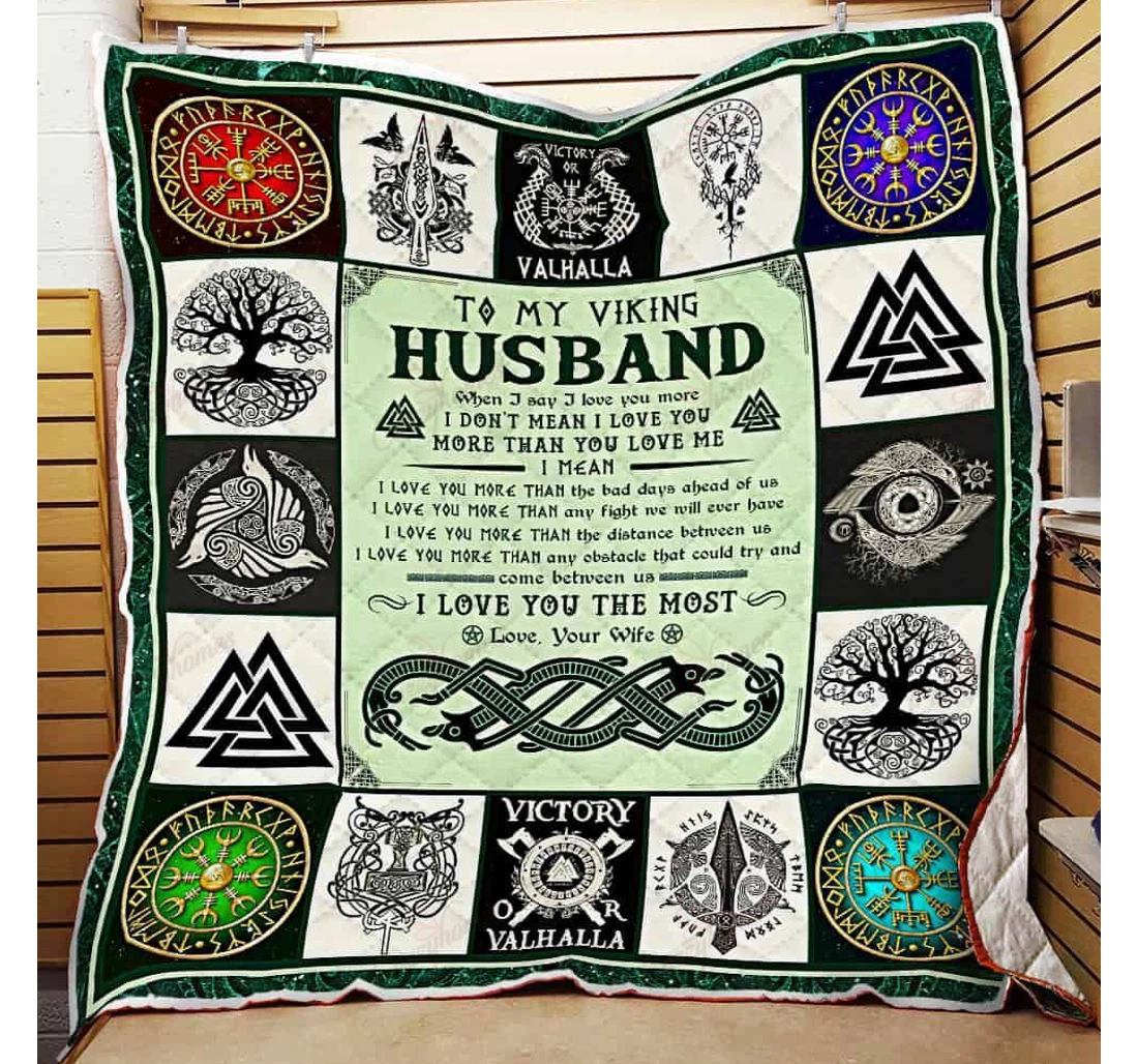 Throw Blanket, Quilt - To My Viking Husband I Love You The Most Love Your Wife Sherpa Fleece