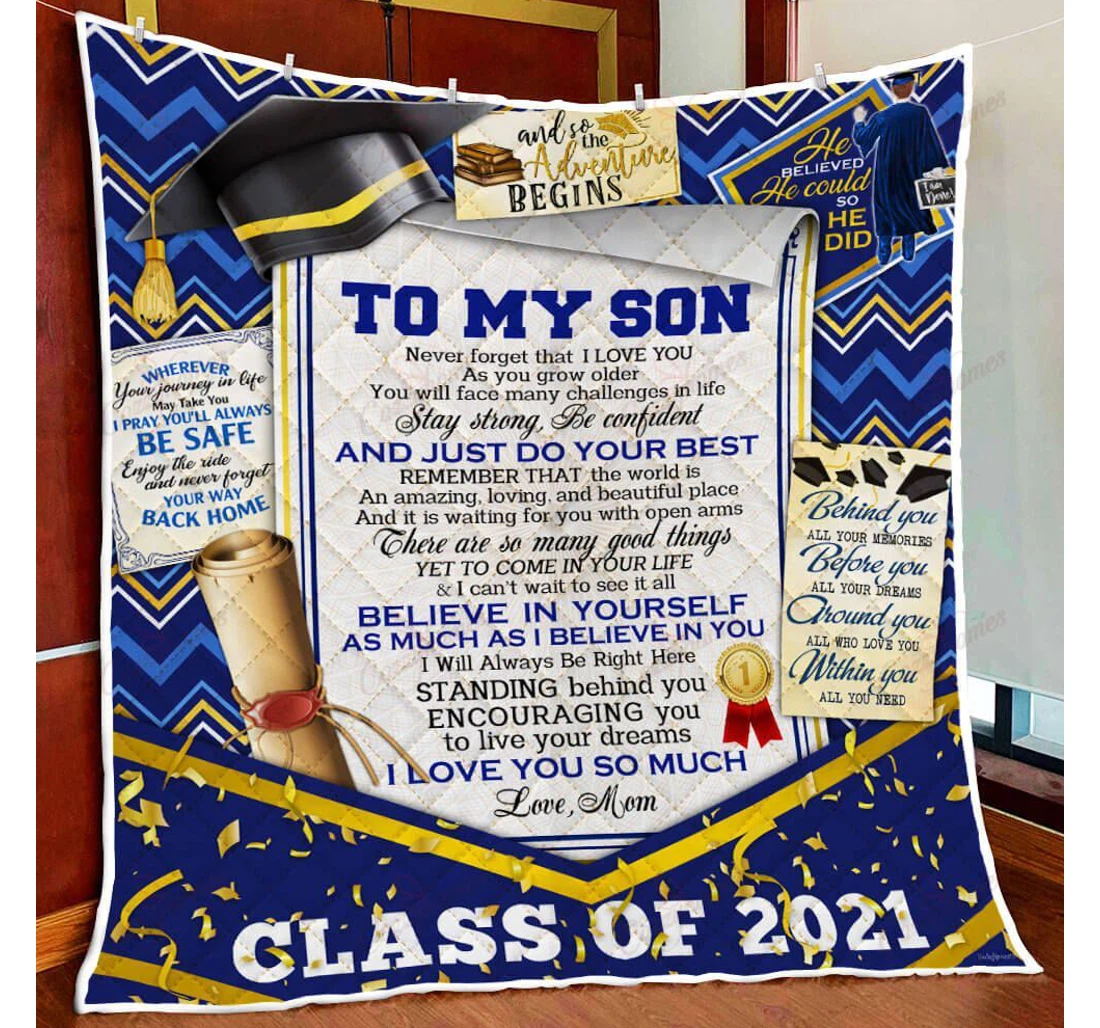 Throw Blanket, Quilt - To My Son Of 2021 Graduation Sherpa Fleece