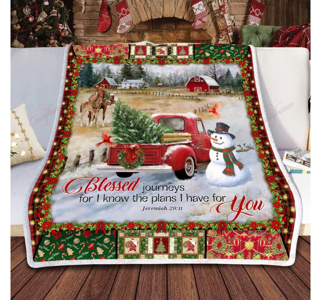 Throw Blanket, Quilt - Red Truck Blessed Journeys Sherpa Fleece