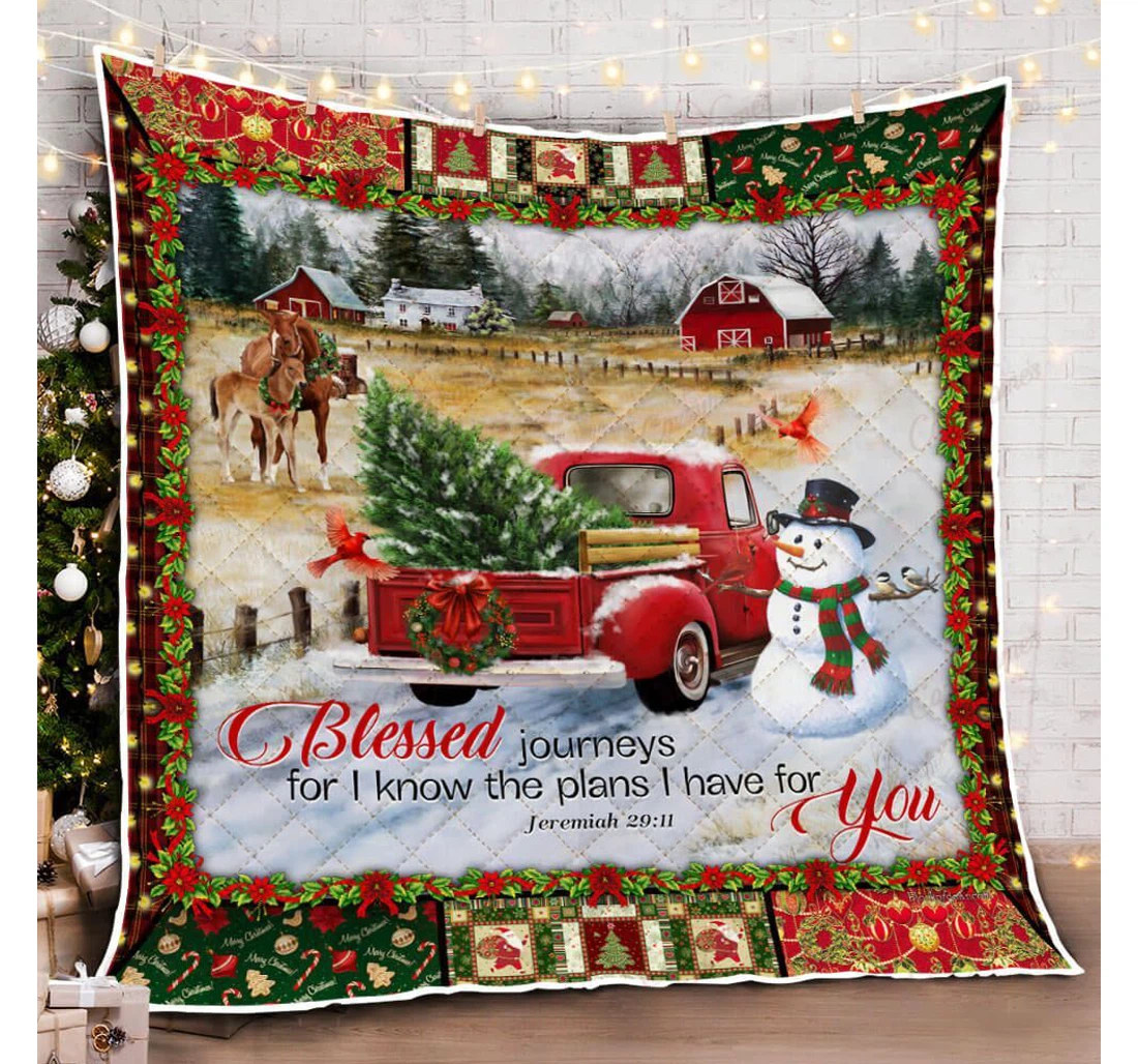 Throw Blanket, Quilt - Red Truck Blessed Journeys Sherpa Fleece