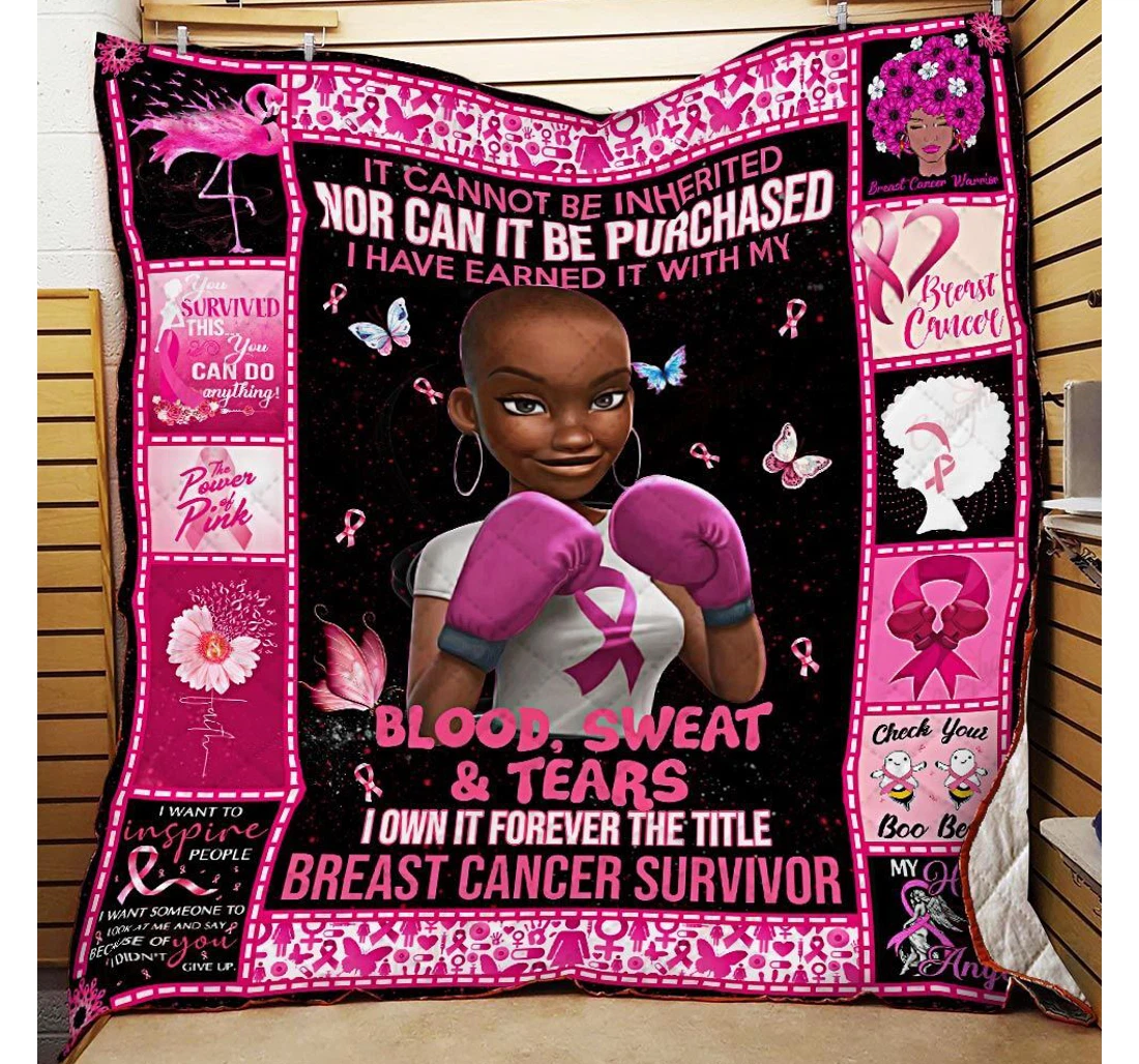 Throw Blanket, Quilt - Breast Cancer Awareness Black Woman Sherpa Fleece