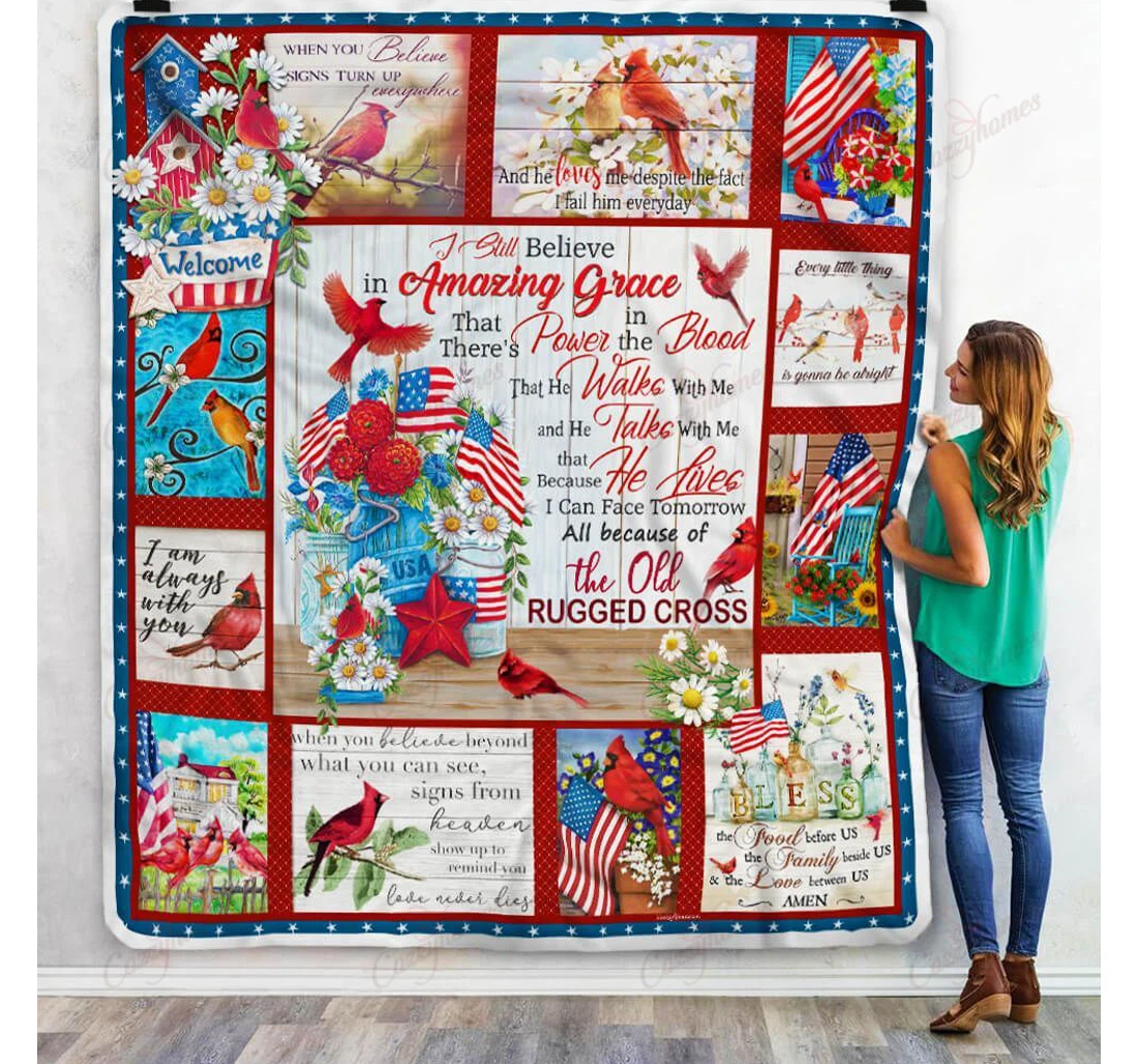 Throw Blanket, Quilt - The Old Rugged Cross Cardinal Sherpa Fleece