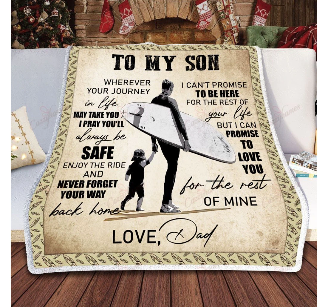 Throw Blanket, Quilt - Dad To Son Surfing Sherpa Fleece