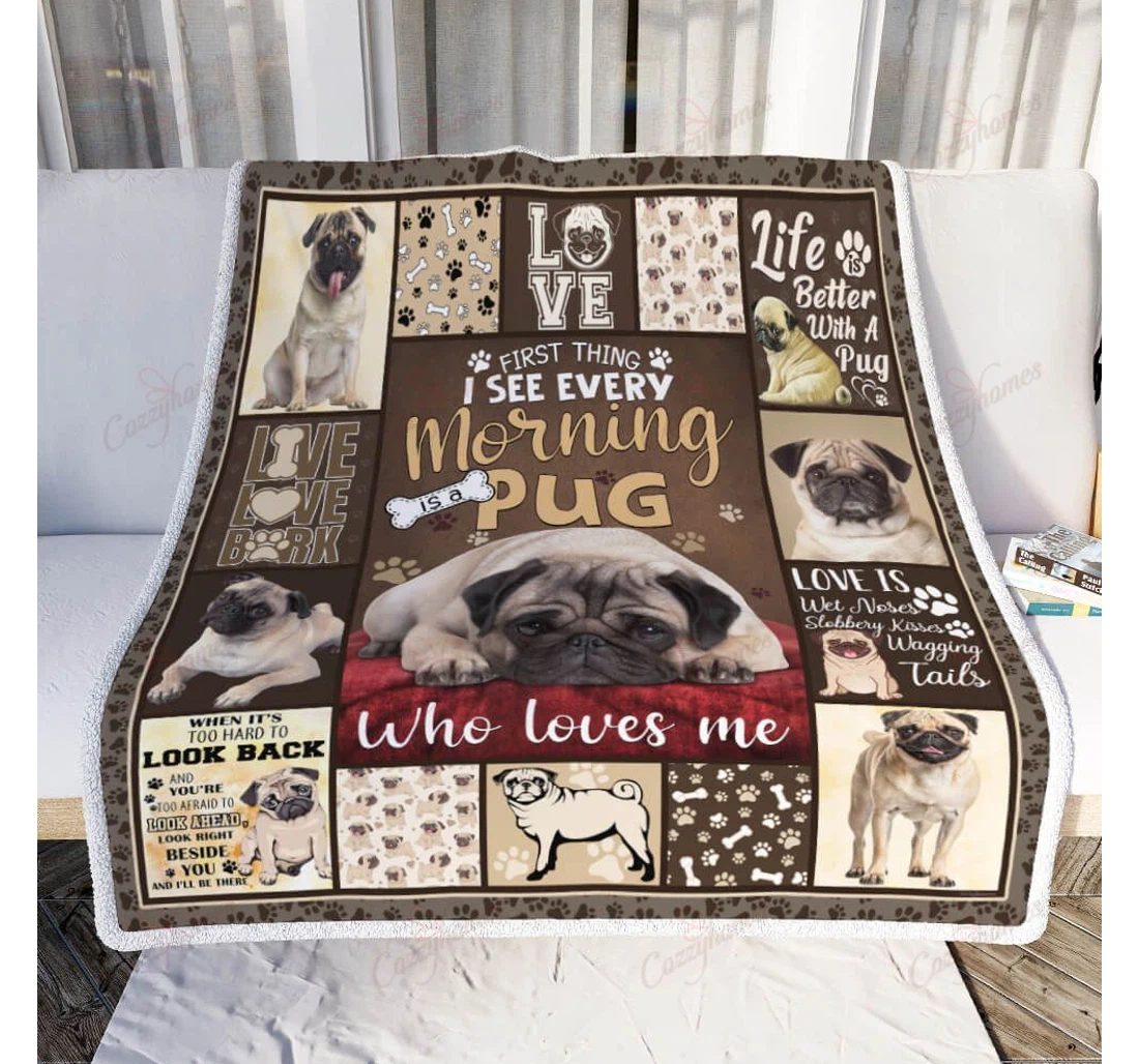 Throw Blanket, Quilt - A Pug Who Loves Me Sherpa Fleece