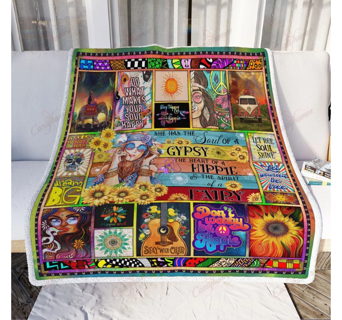 Throw Blanket, Quilt - Hippie Girl She Had The Soul Of A Gypsy Sherpa Fleece