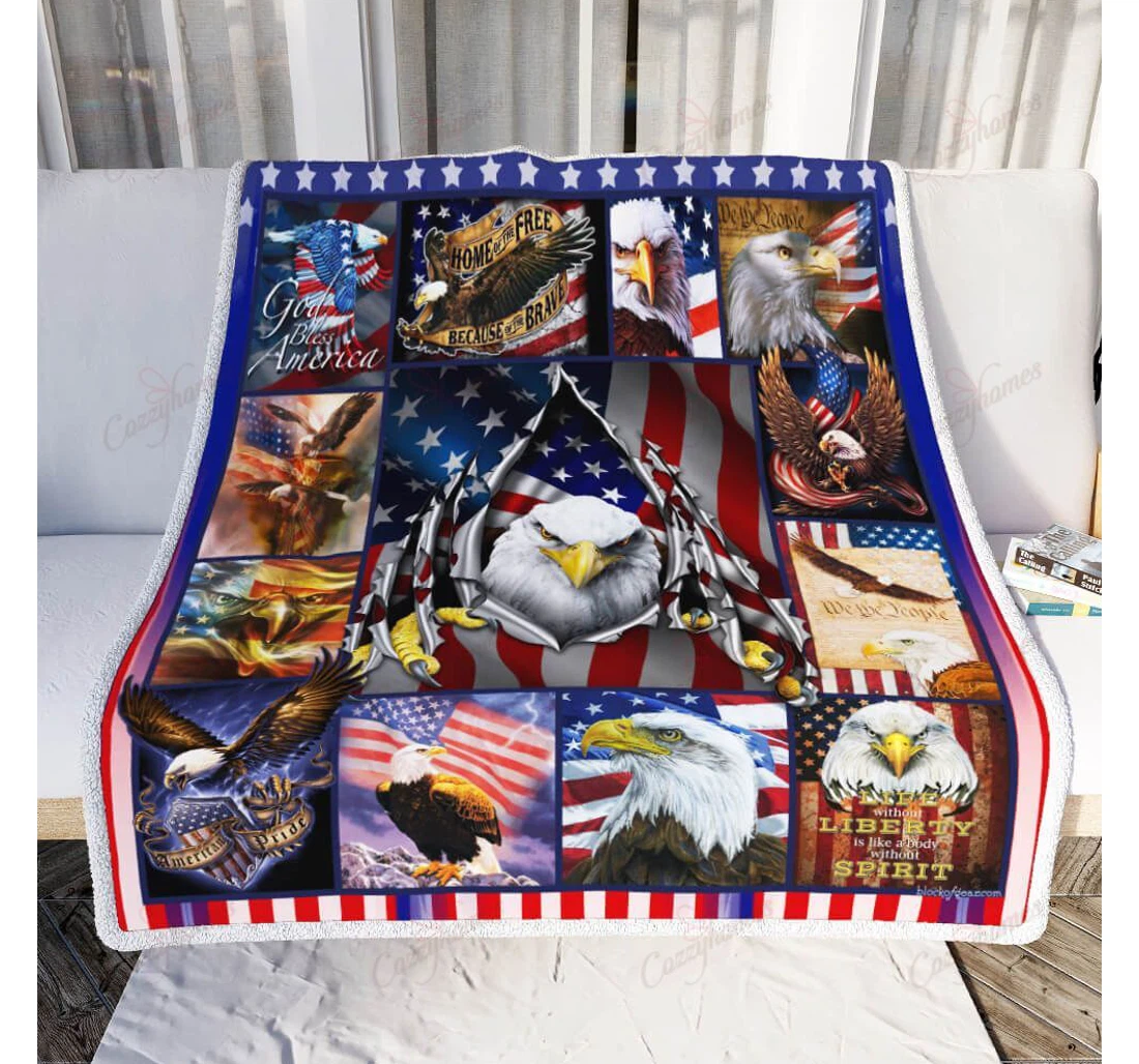 Throw Blanket, Quilt - American Eagle Sherpa Fleece