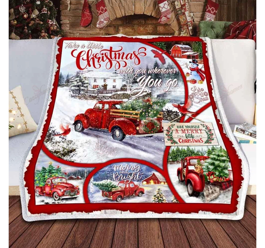 Throw Blanket, Quilt - Red Truck Take A Little With You Sherpa Fleece