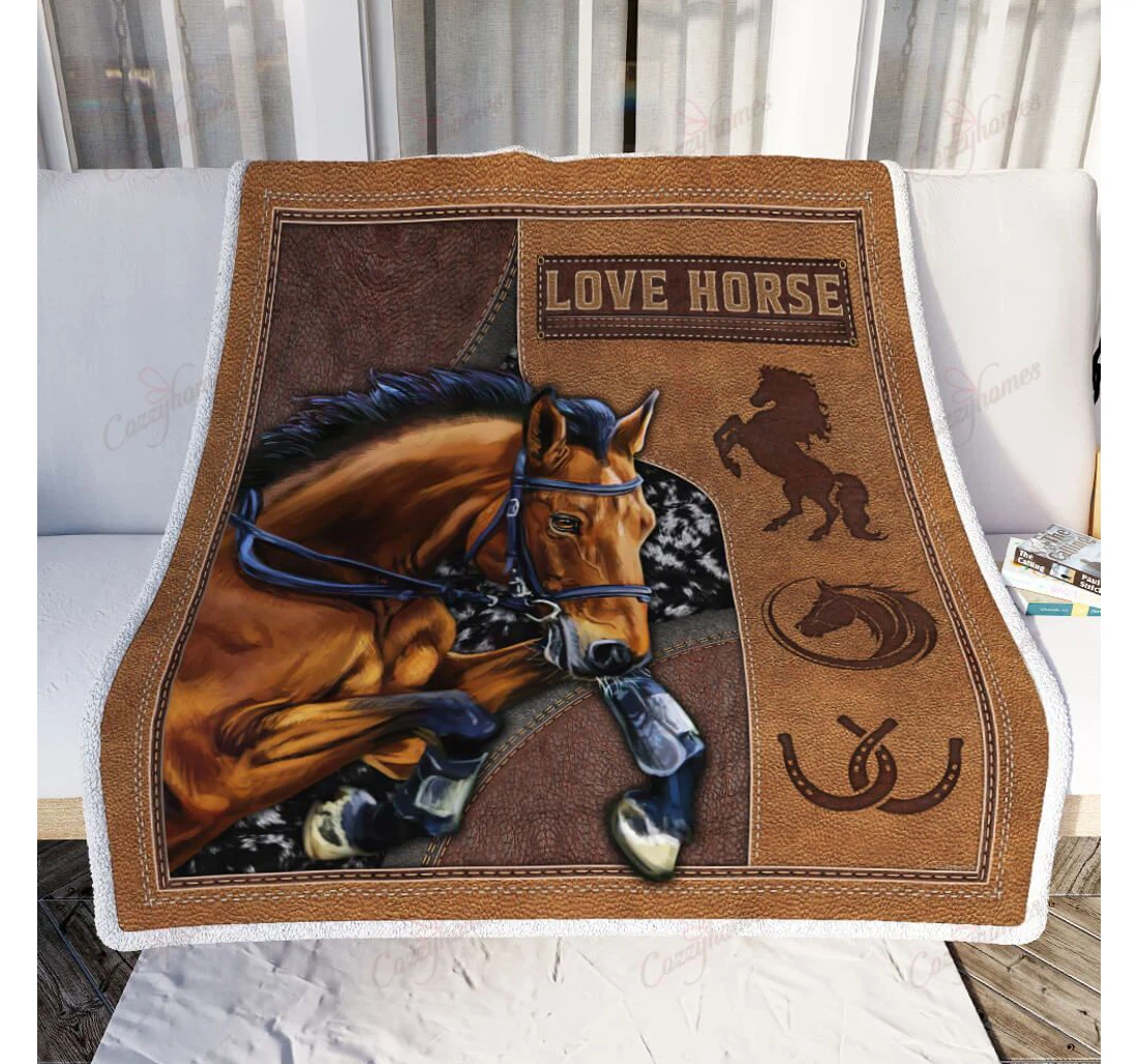 Throw Blanket, Quilt - Love Horse Sherpa Fleece