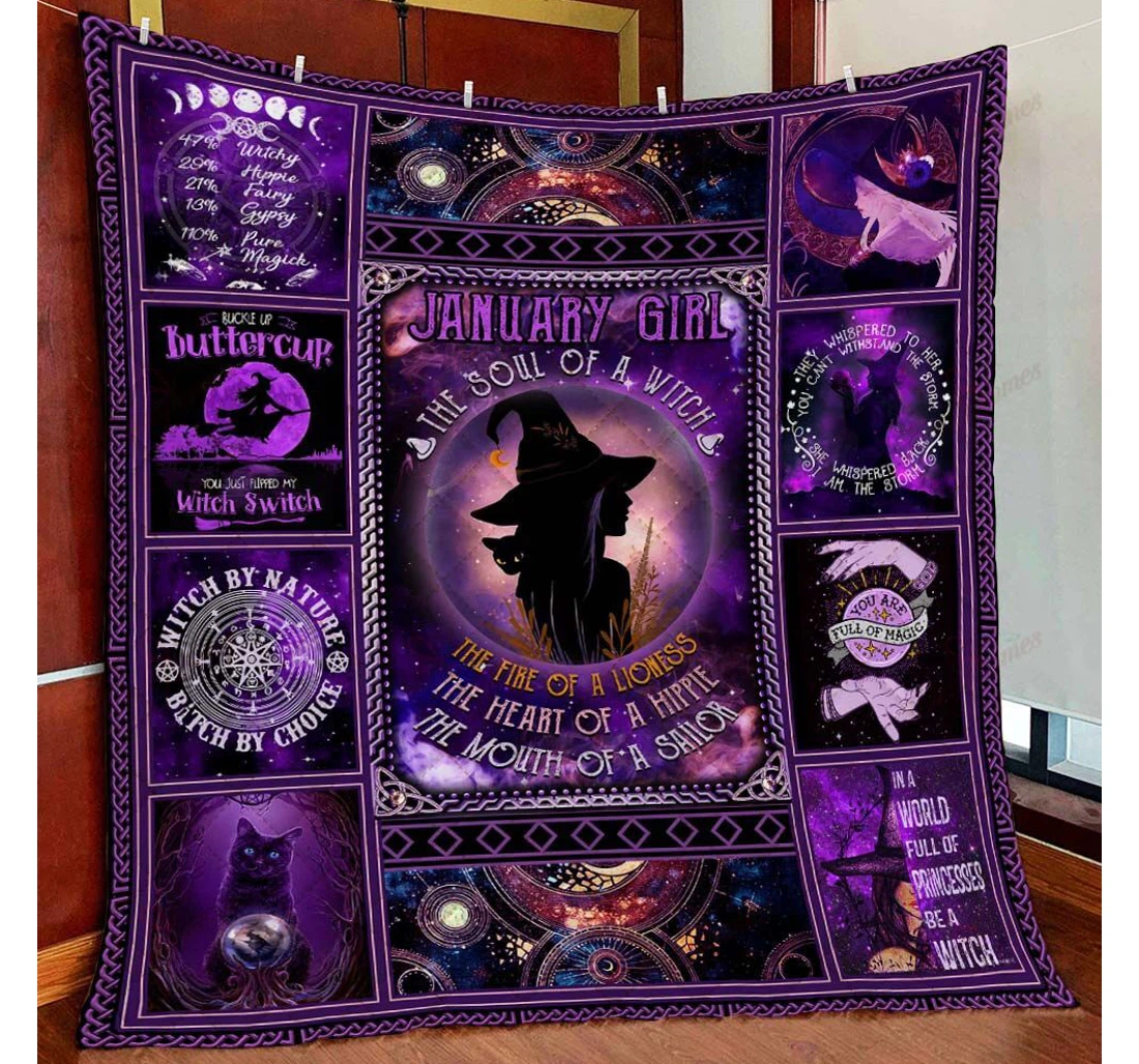 Throw Blanket, Quilt - January The Soul Of A Witch Sherpa Fleece