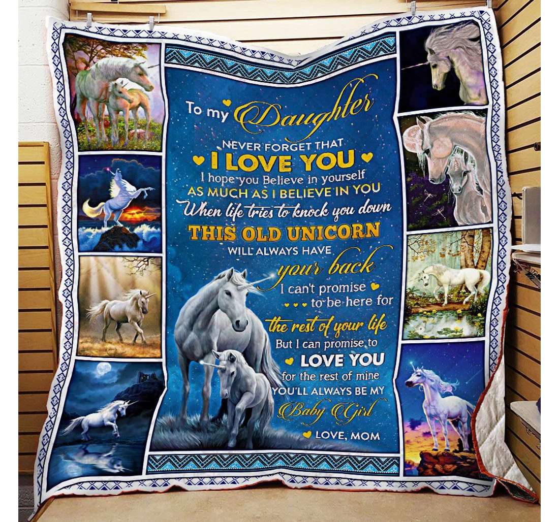 Throw Blanket, Quilt - To My Daughter Love Mom Unicorn Sherpa Fleece