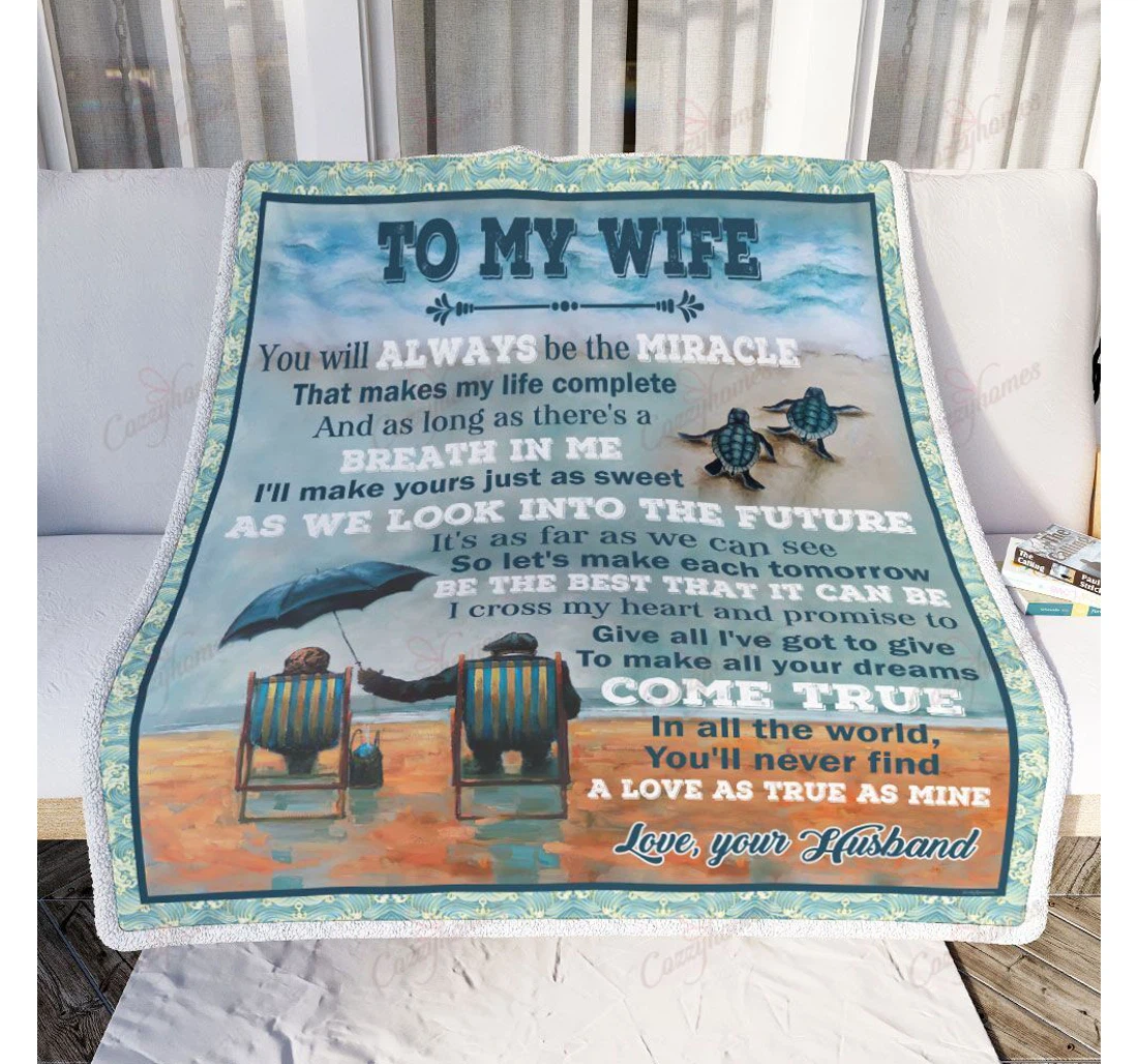 Throw Blanket, Quilt - Husband To My Wife You Will Always Be The Mira Turtle Sherpa Fleece
