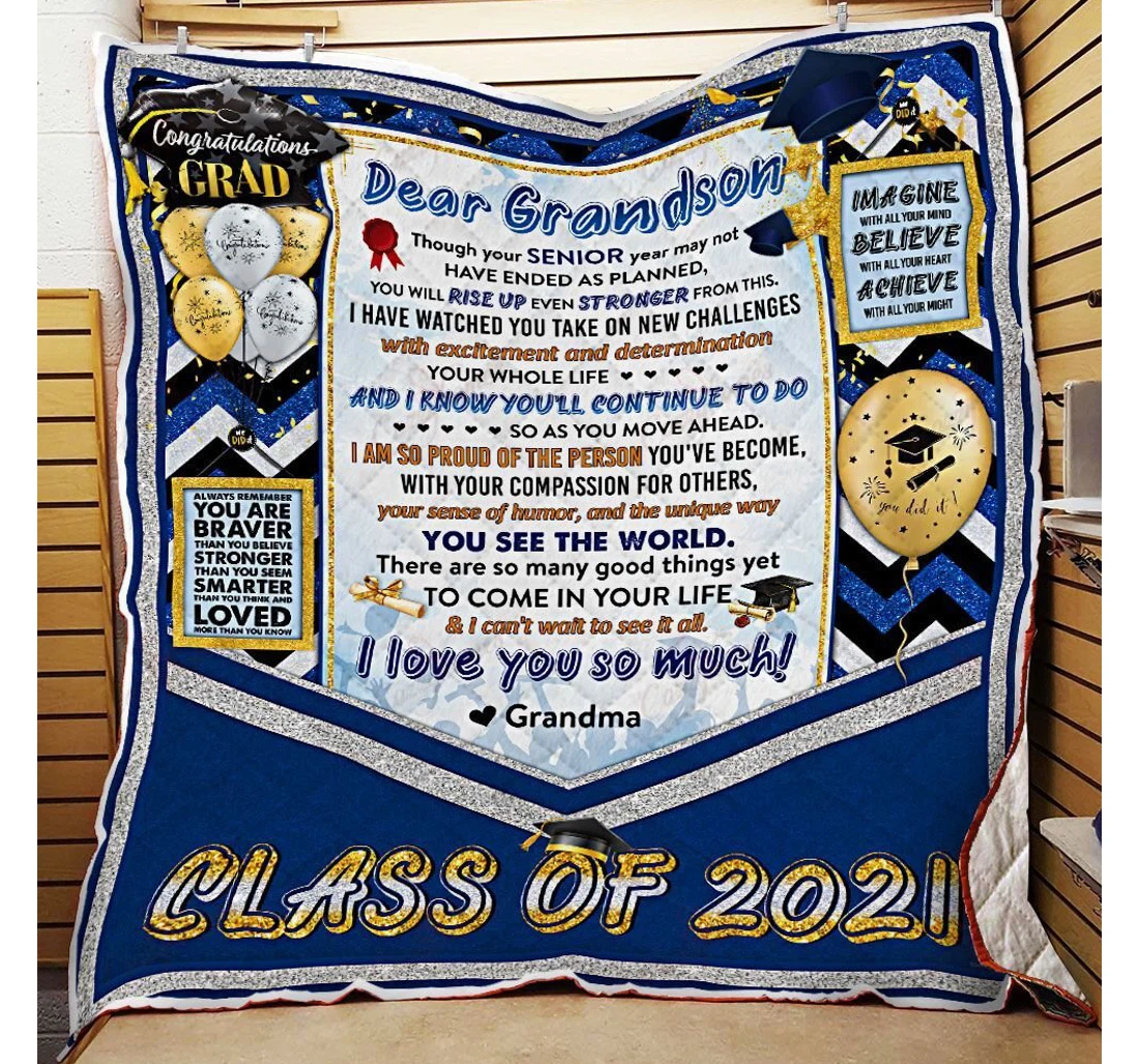 Throw Blanket, Quilt - Dear Grandson Congratulations Grad Believe With All Your Heart Of 2021 Sherpa Fleece