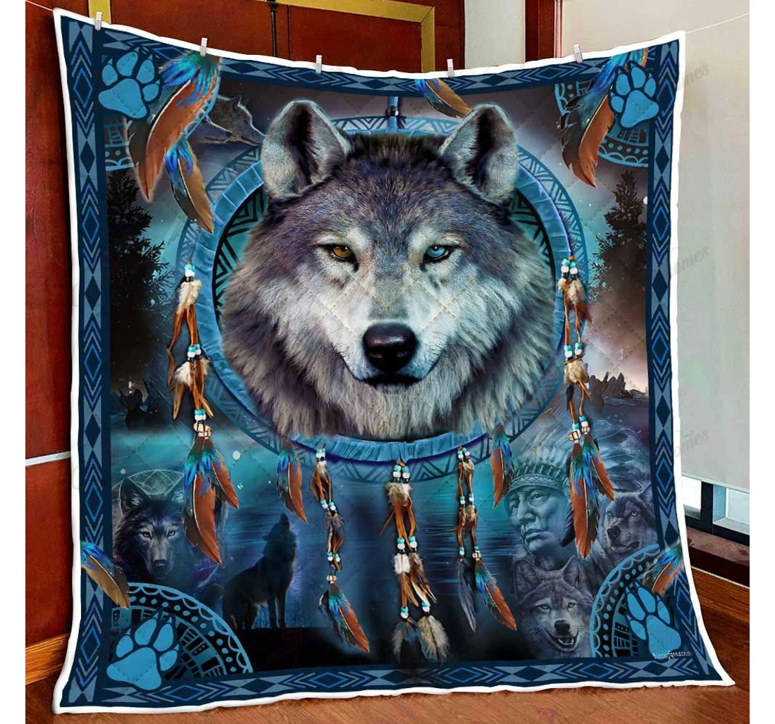 Throw Blanket, Quilt - Native American Wolf Spirit Sherpa Fleece