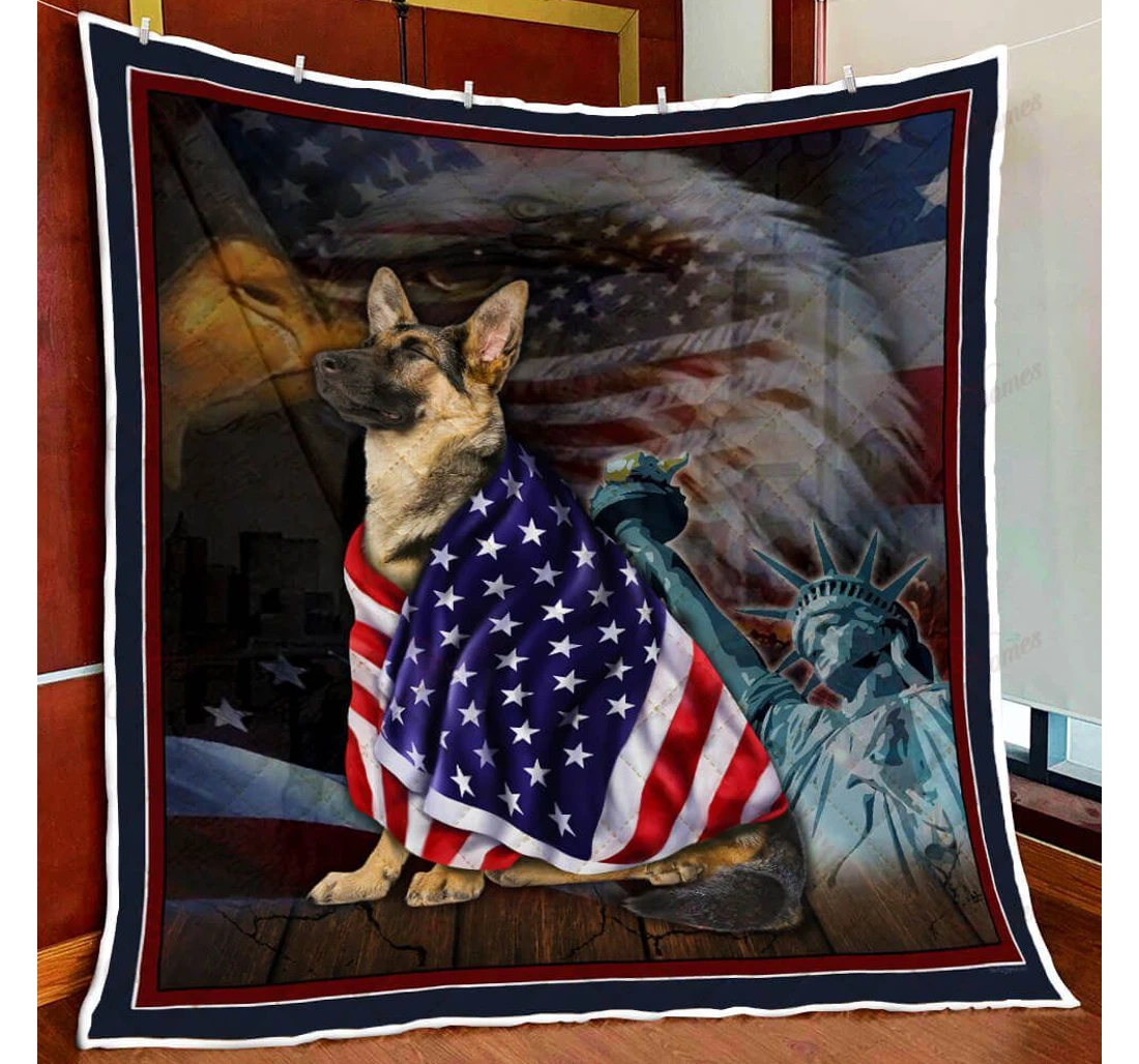 Throw Blanket, Quilt - German Shepherd American Patriot Sherpa Fleece