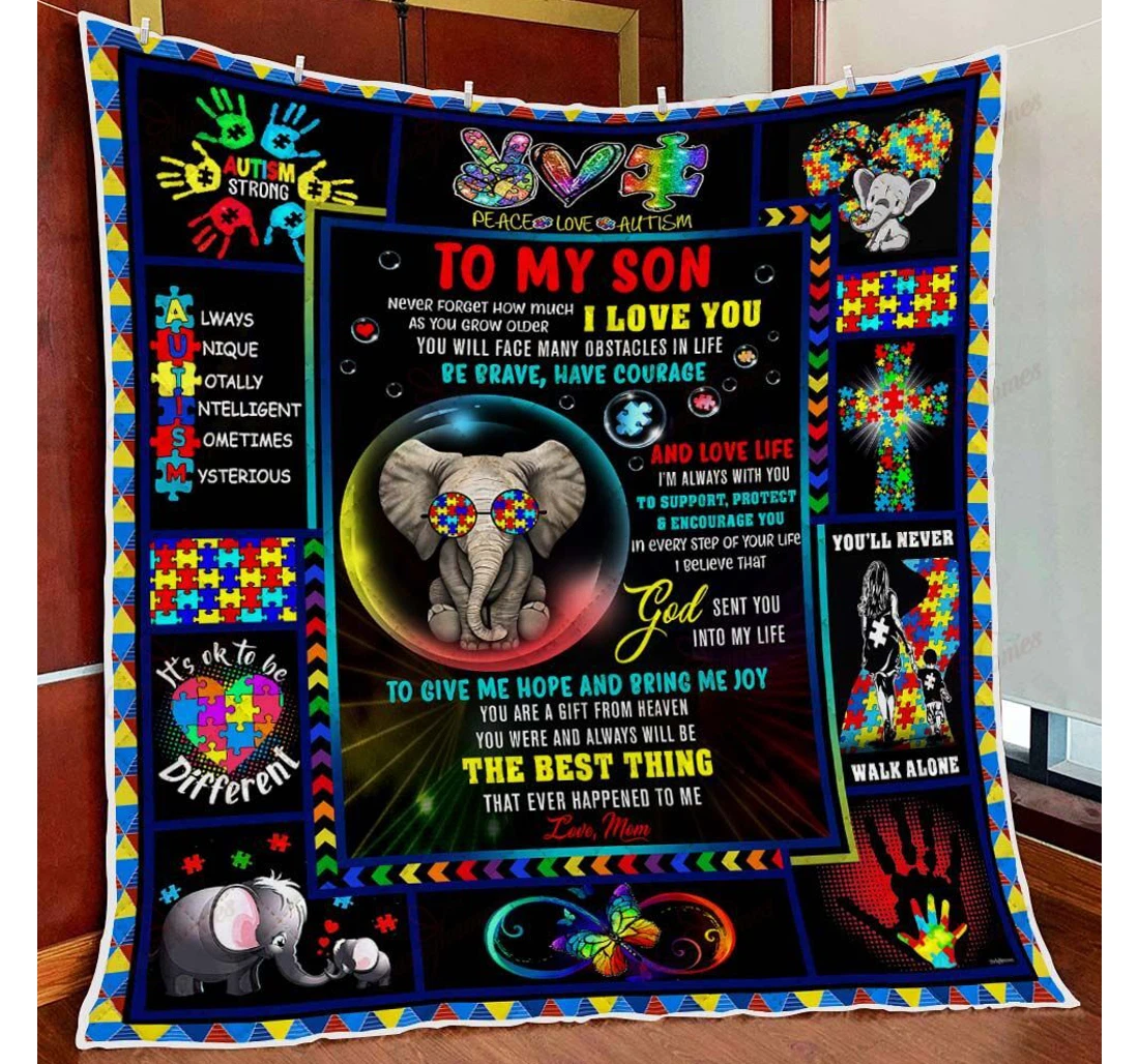 Throw Blanket, Quilt - Mom To Son Autism Awareness Sherpa Fleece