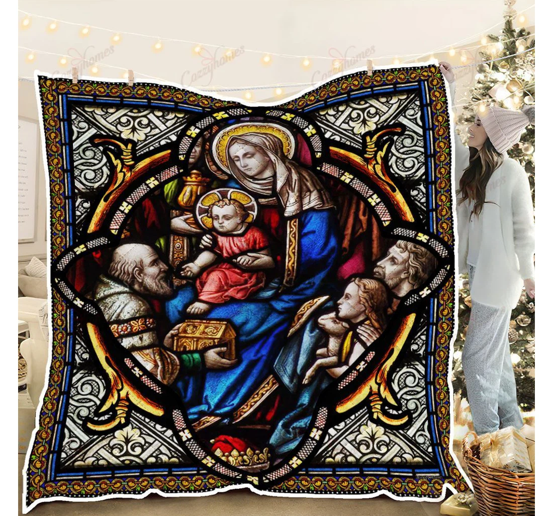 Throw Blanket, Quilt - Jesuss Presentation Stained Glass Sherpa Fleece