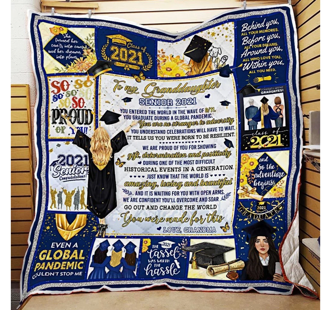 Throw Blanket, Quilt - To My Granddaughter Happy Graduation Go Out And Change The World Senior 2021 Sherpa Fleece