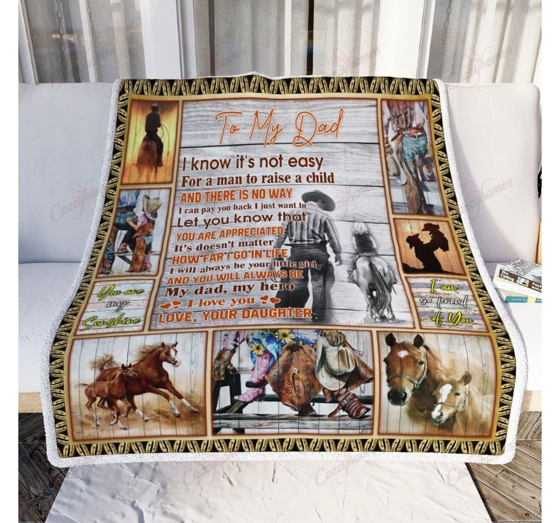 Throw Blanket, Quilt - Daughter To My Dad Cowboy Horse Lover Sherpa Fleece