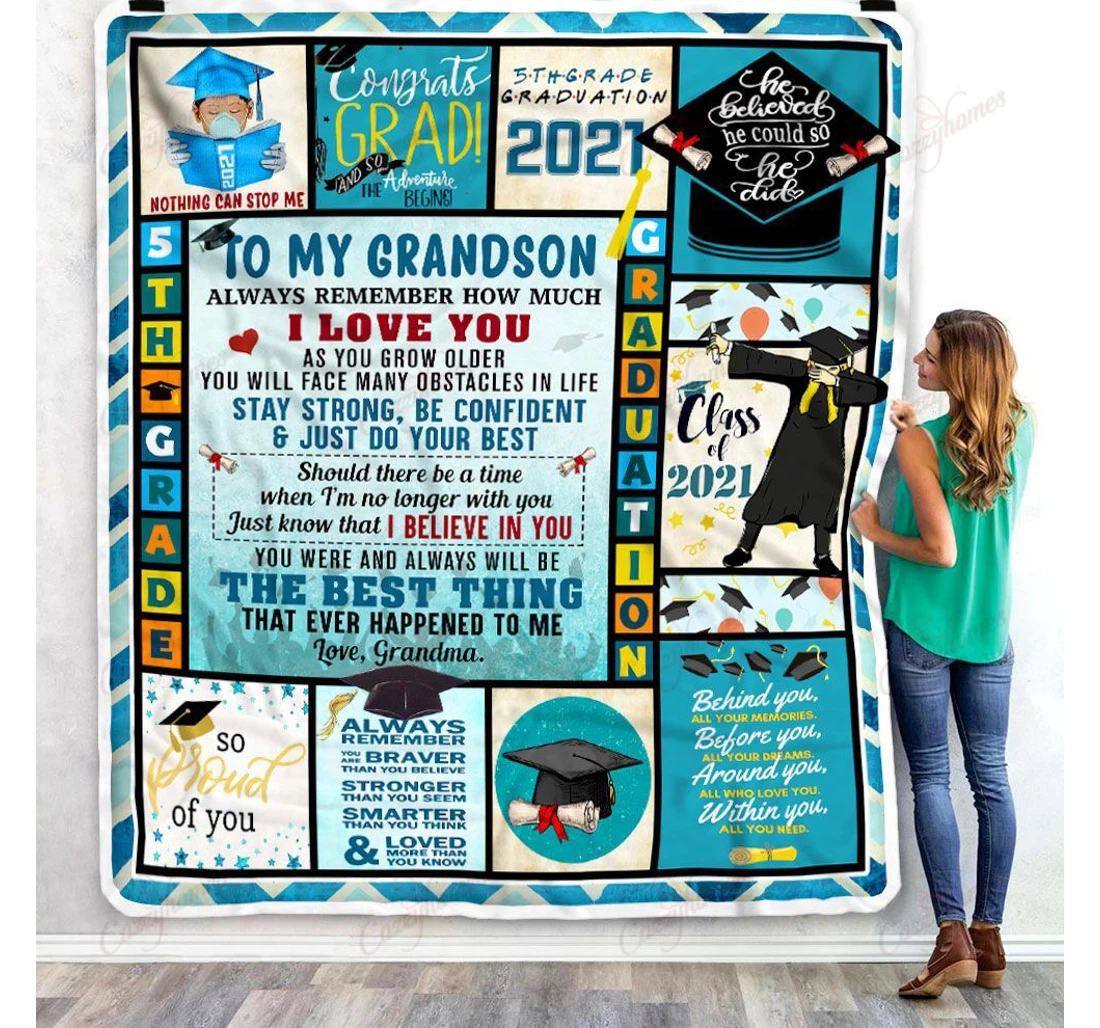 Throw Blanket, Quilt - To My Grandson 5th Grade Graduation Sherpa Fleece