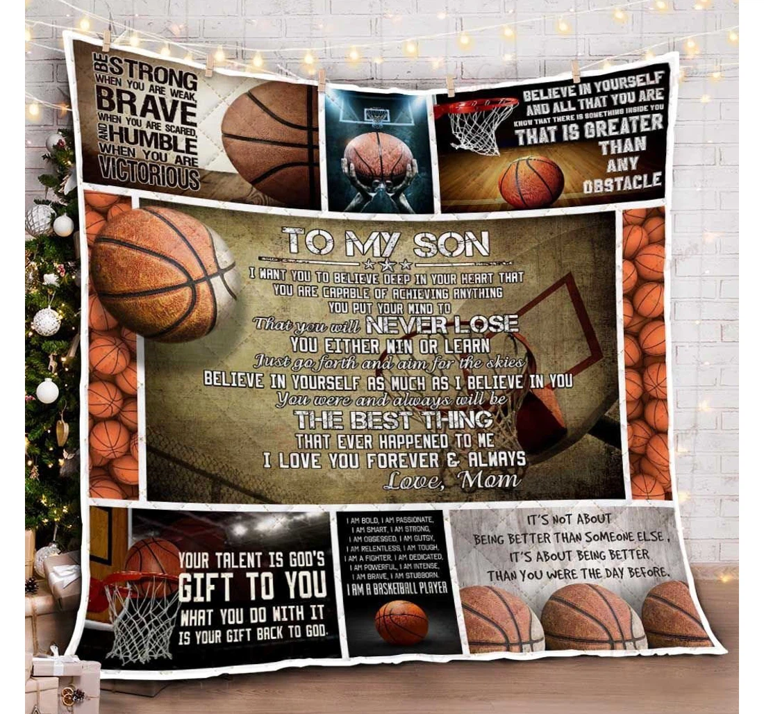 Throw Blanket, Quilt - To My Son Just Go Forth And Aim The Skies Basketball Sherpa Fleece