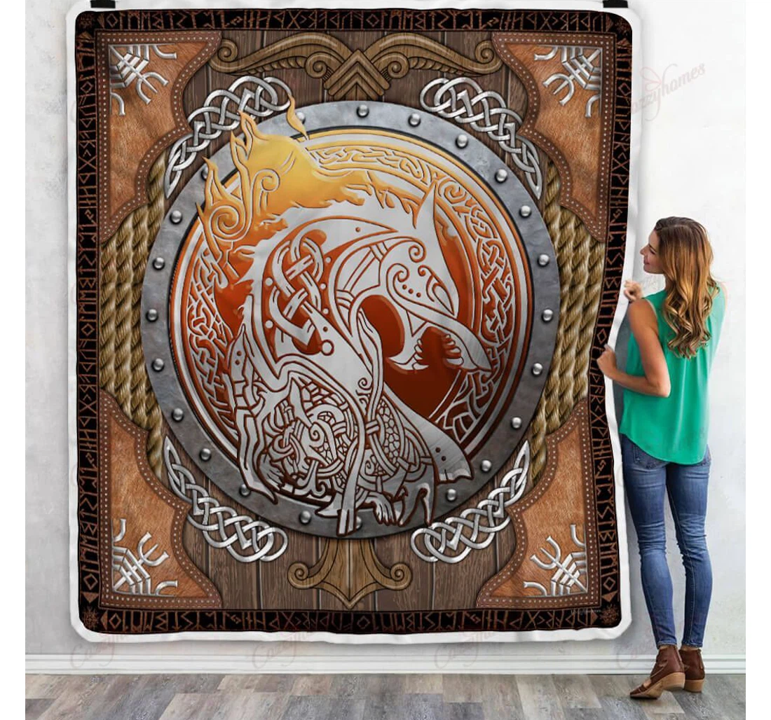 Throw Blanket, Quilt - Fenrir Wolf Viking Sherpa Fleece