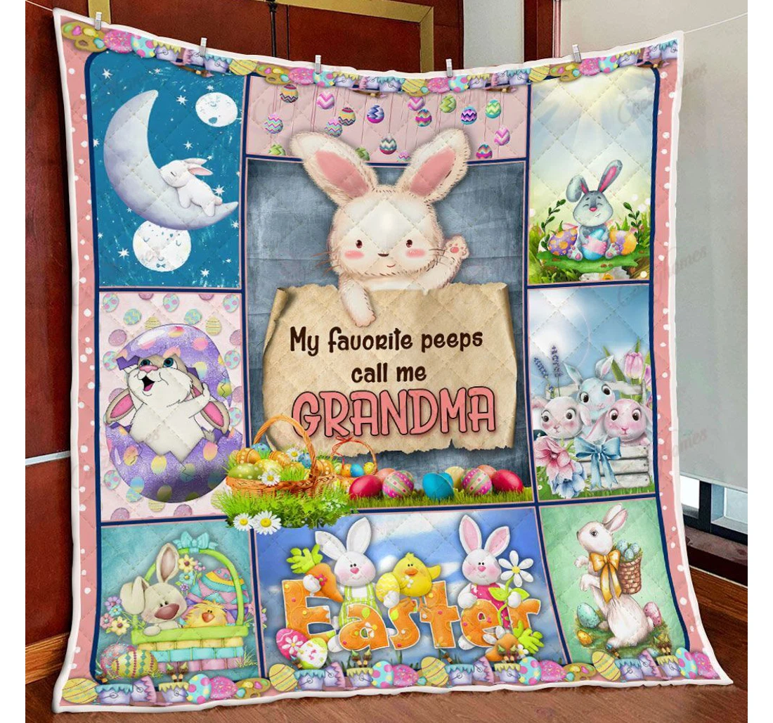 Throw Blanket, Quilt - My Favorite Peeps Call Me Grandma Bunny Easter Sherpa Fleece