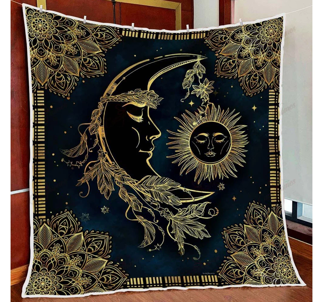 Throw Blanket, Quilt - Sun And Moon Mandala Sherpa Fleece