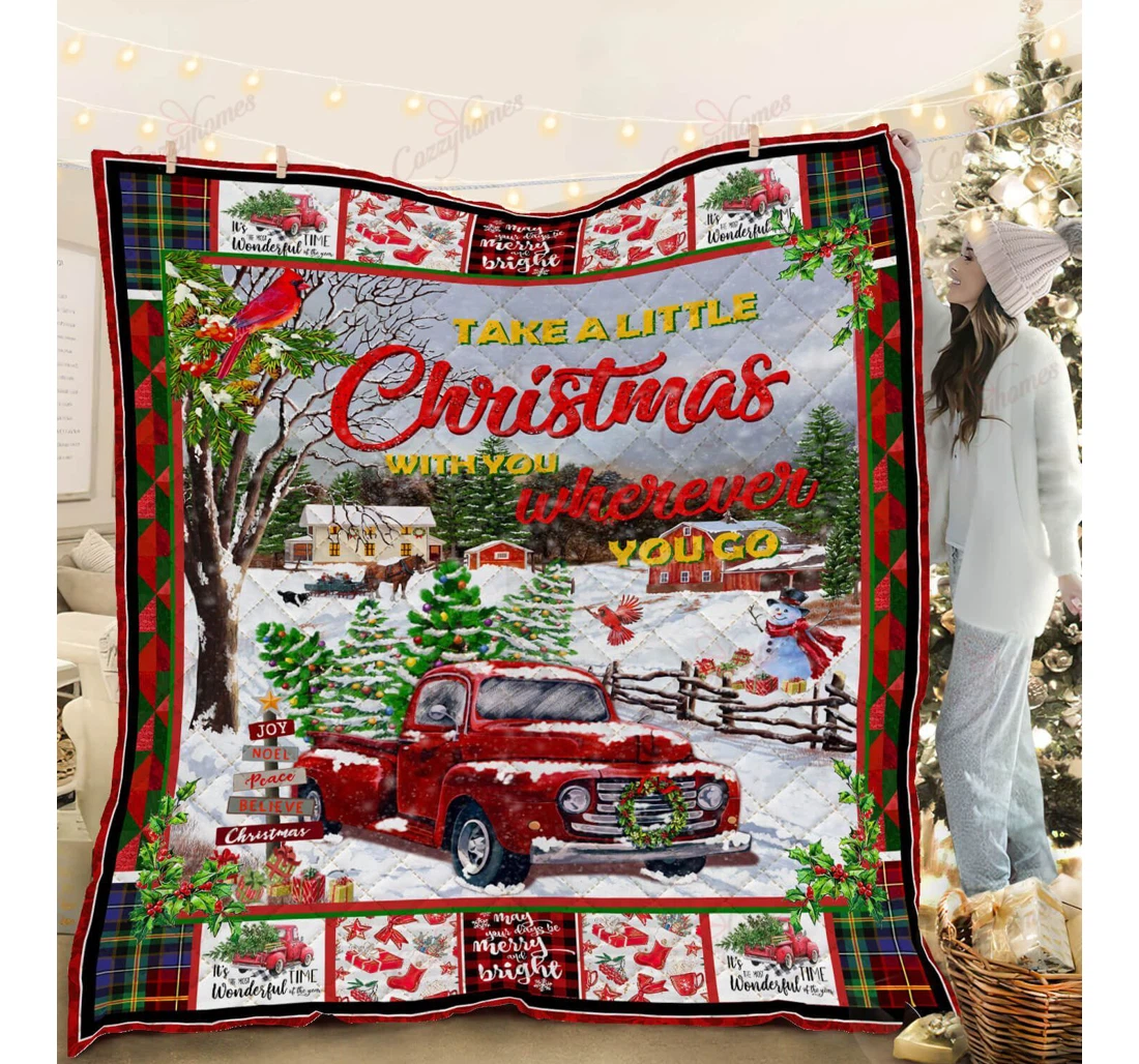 Throw Blanket, Quilt - A Little Red Truck Sherpa Fleece