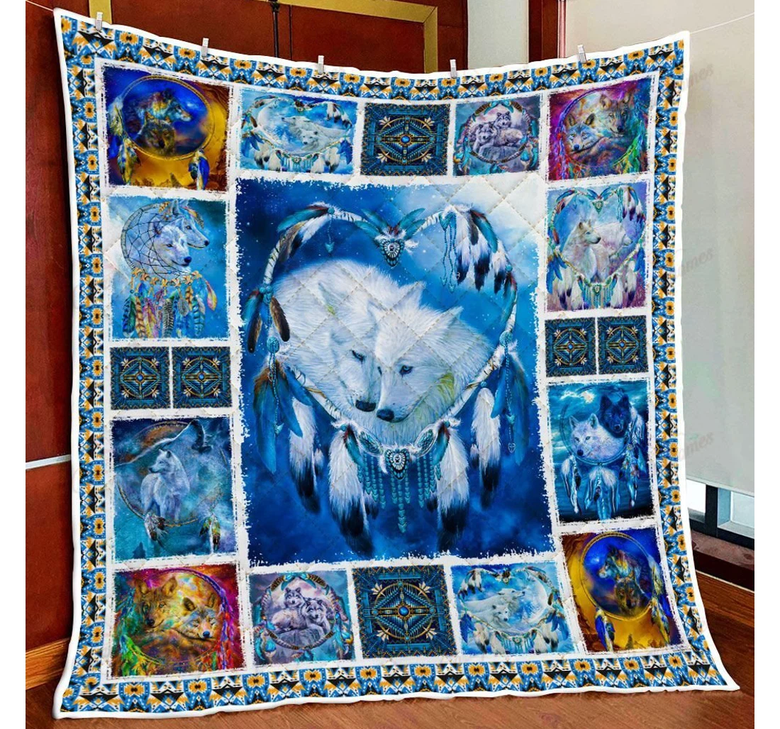 Throw Blanket, Quilt - Couple Wolf Dream Catcher Sherpa Fleece