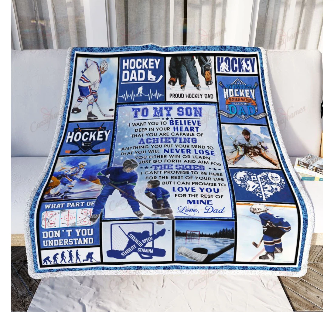 Throw Blanket, Quilt - To My Hockey Son Love Dad Sherpa Fleece