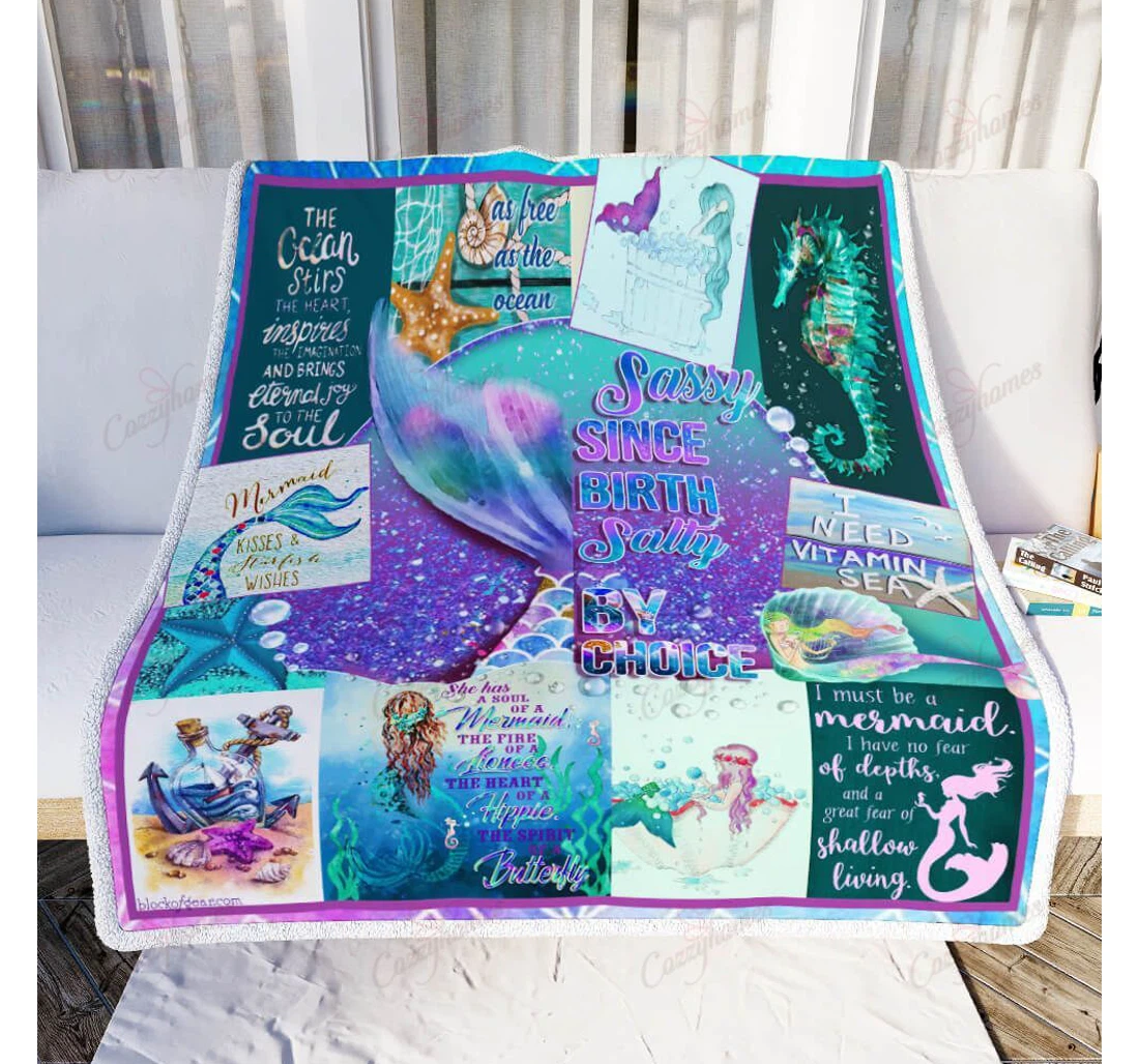 Throw Blanket, Quilt - Salty By Choice Mermaid Sherpa Fleece