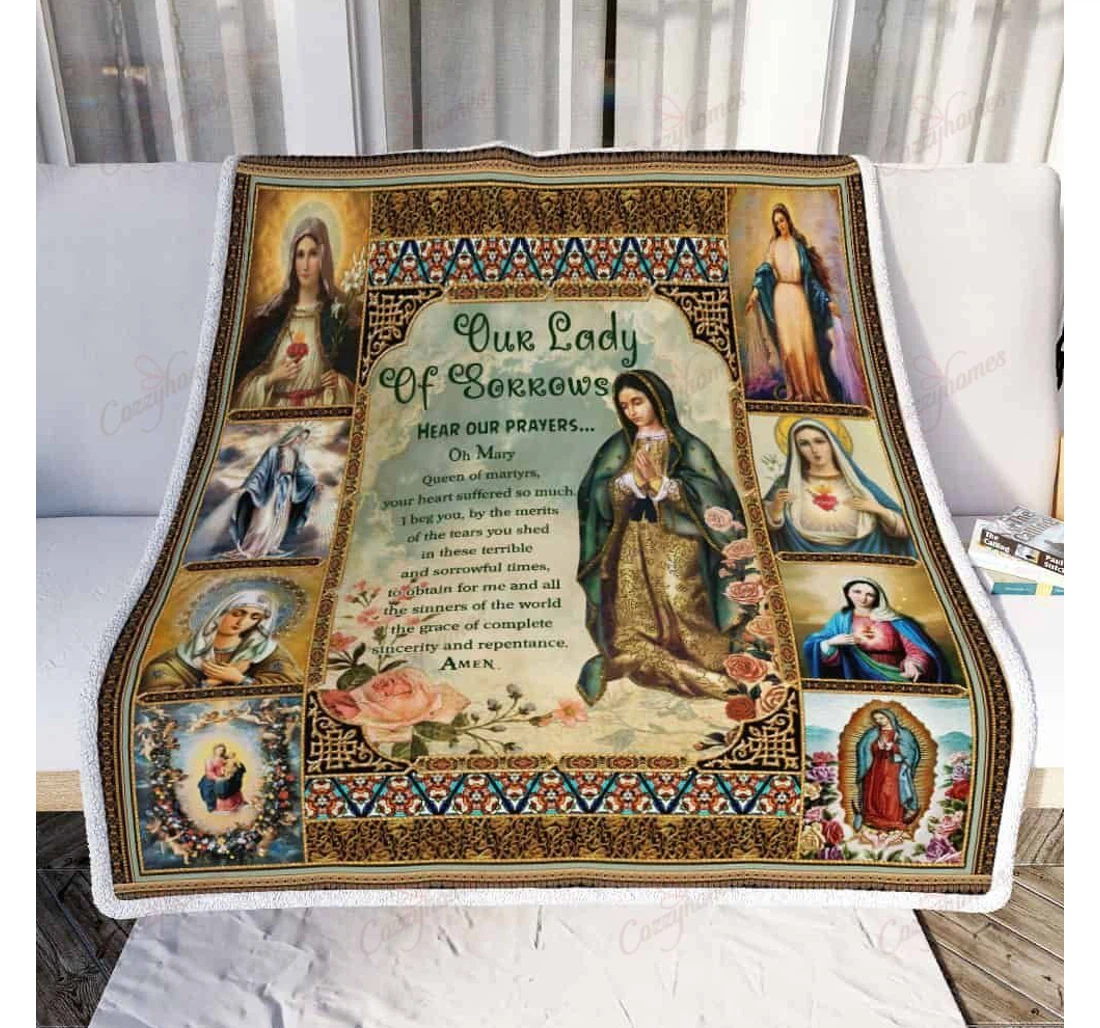 Throw Blanket, Quilt - Our Lady Of Sorrows Mother Mary Sherpa Fleece