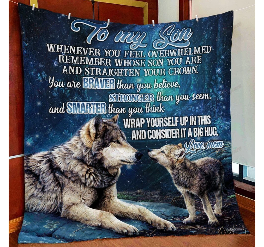 Throw Blanket, Quilt - Mom To Son Wolf Sherpa Fleece