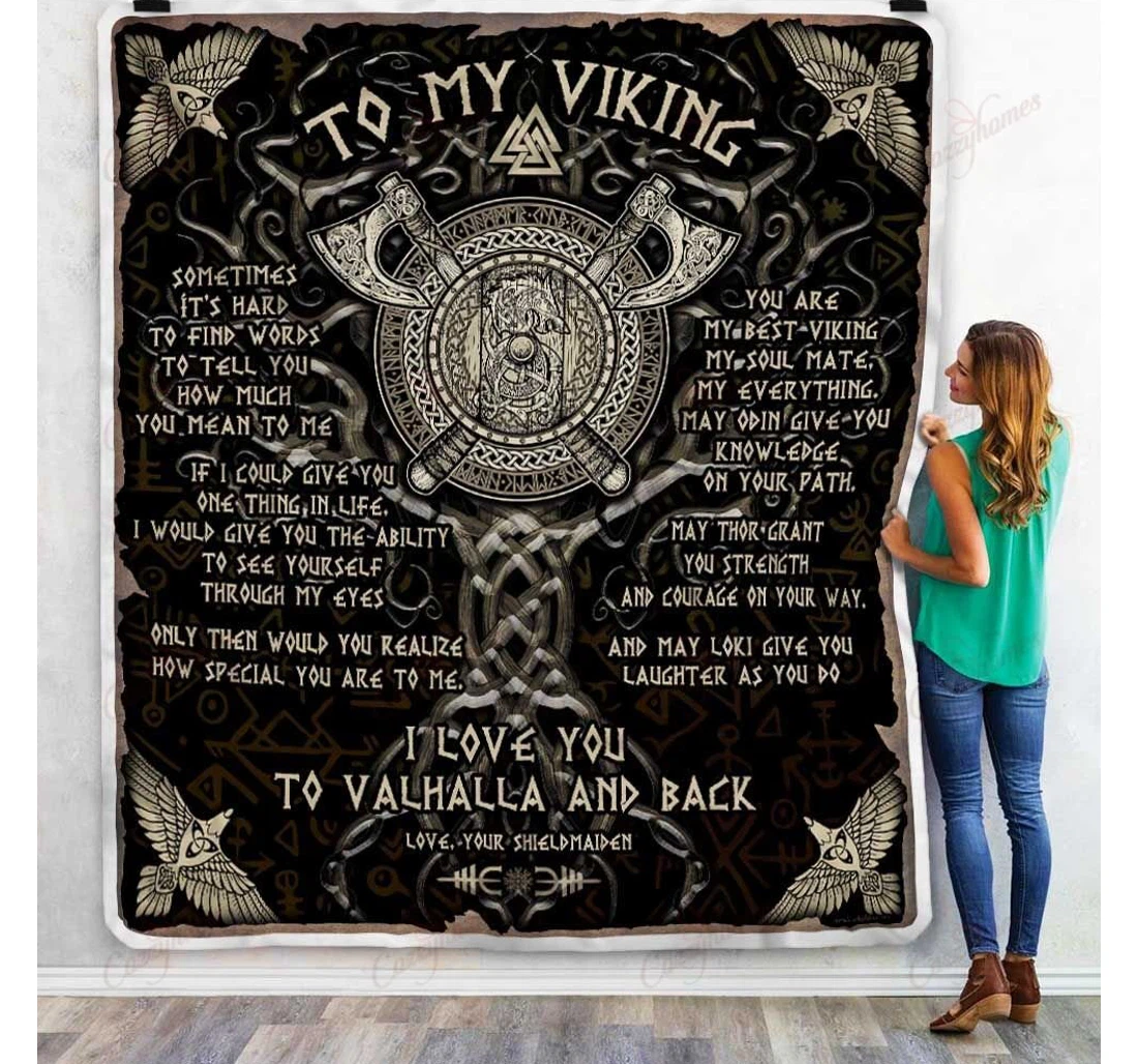 Throw Blanket, Quilt - To My Viking I Love You To Valhalla And Back Sherpa Fleece