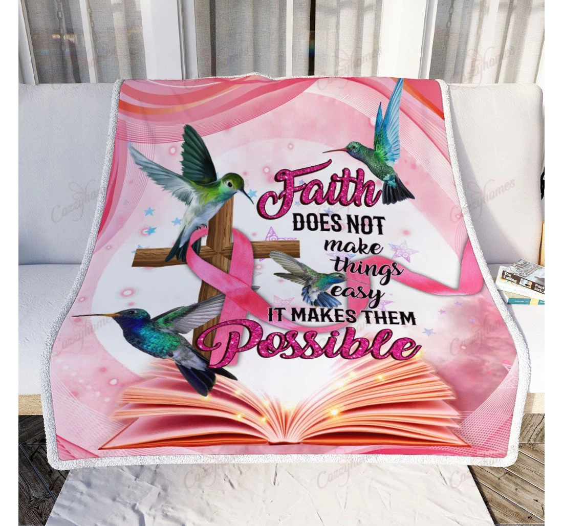 Throw Blanket, Quilt - Breast Cancer Awareness Hummingbird Sherpa Fleece